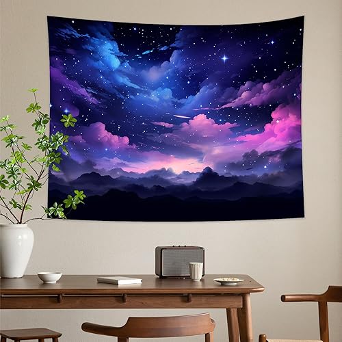 MeguMoon Tapiz de galaxia azul para dormitorio, hermoso cielo nocturno, tapiz de cielo estrellado de noche morado, dormitorio, sala de estar,