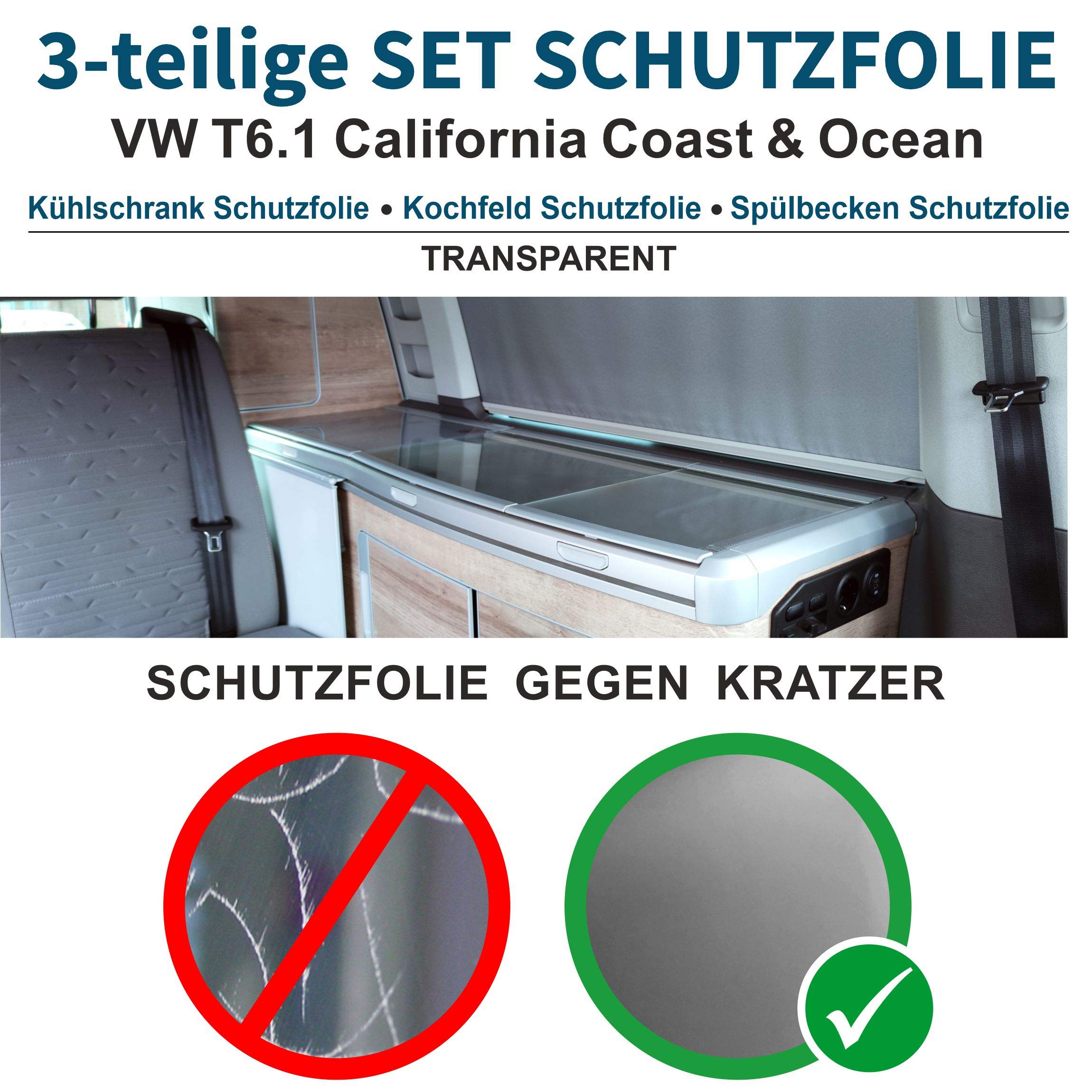 FOTOFOL 3-teilige Schutzfolien-Set transparent passt für VW T6.1 Kühlschrank Kochfeld Spülbecken