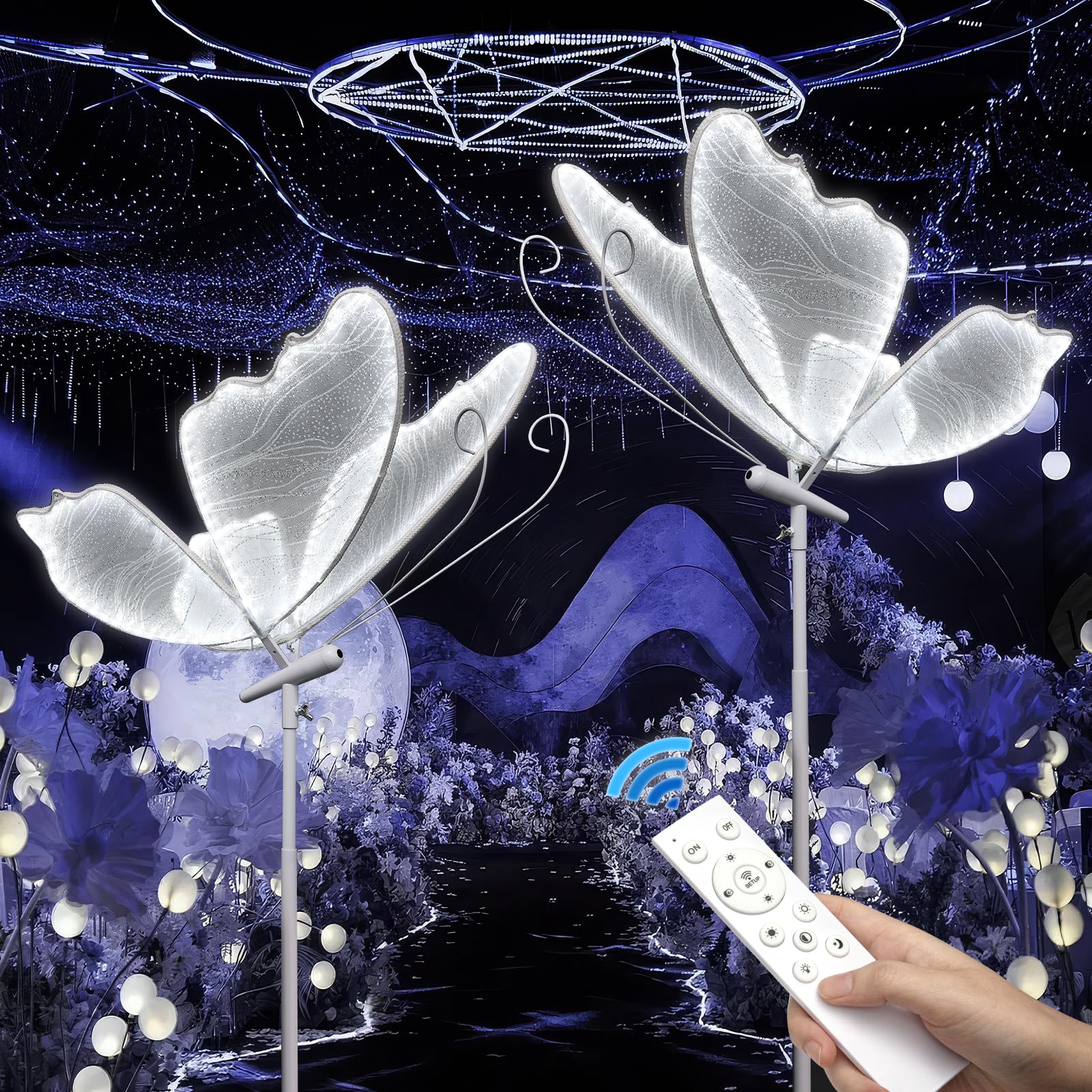 Wedding Butterfly Dimmable Floor Lamp: LED Butterflies Light with Remote Control - White & Warm Lights Butterfly Prop for Birthday Party Decoration - Baby Shower Bridal Shower Home Decor (23.6 in,2)