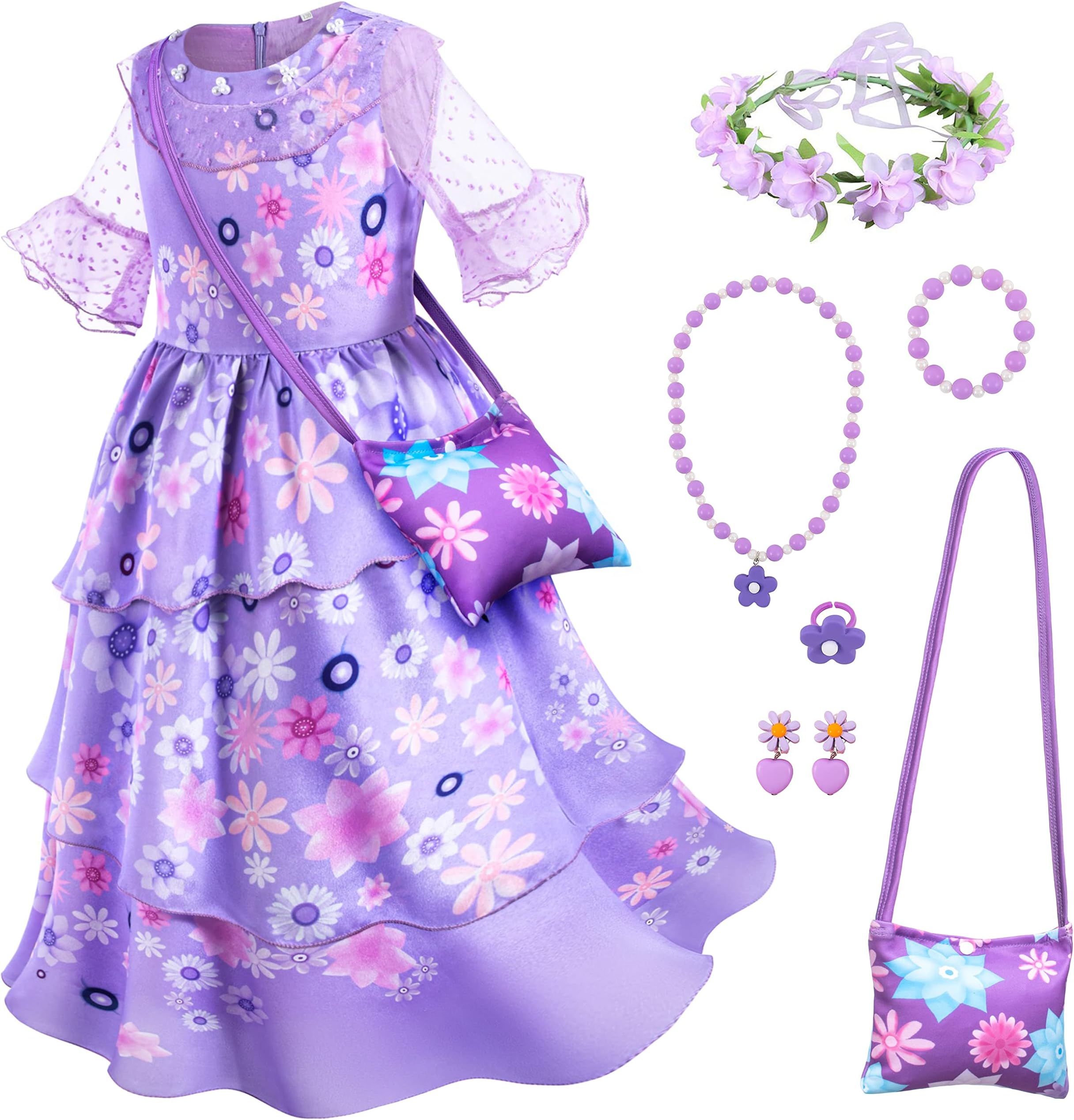 Encanto Mirabel Isabella Pepa Costume Dress - Magic Family Princess Dress for Girls Birthday Halloween with Accessories