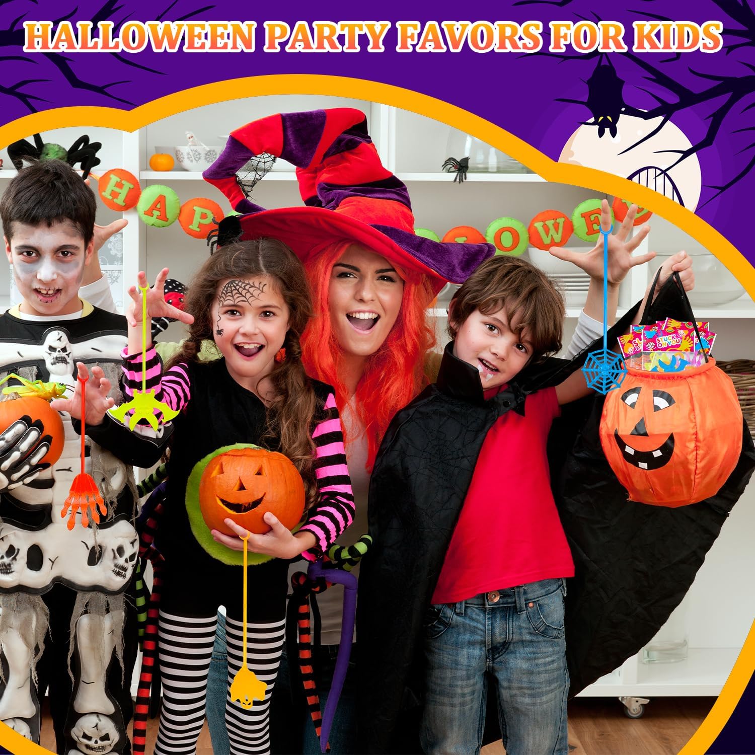 200 PCS Halloween Toys Gifts Bulk for Kids, Sticky Hands Party Favors Supplies Prizes for Toddlers, Non Candy Treats Handouts Items, Boo Trick or Treat Basket Buckets Stuffers Fillers for Boys Girls