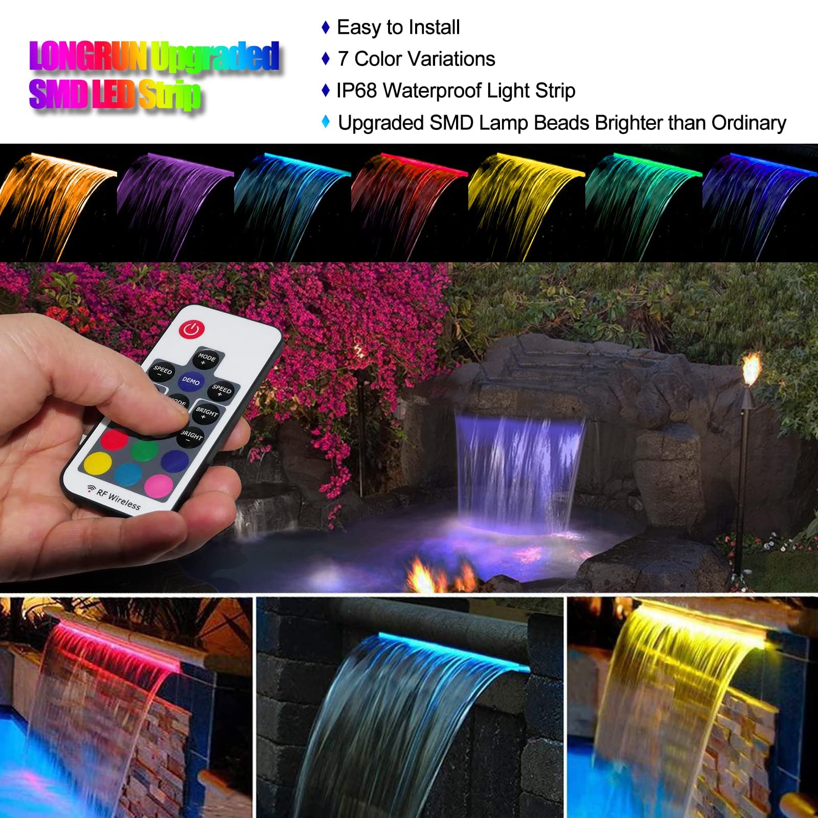 Buy LONGRUN Water Fountain, Pond Waterfall Cascade 90cm, Acrylic