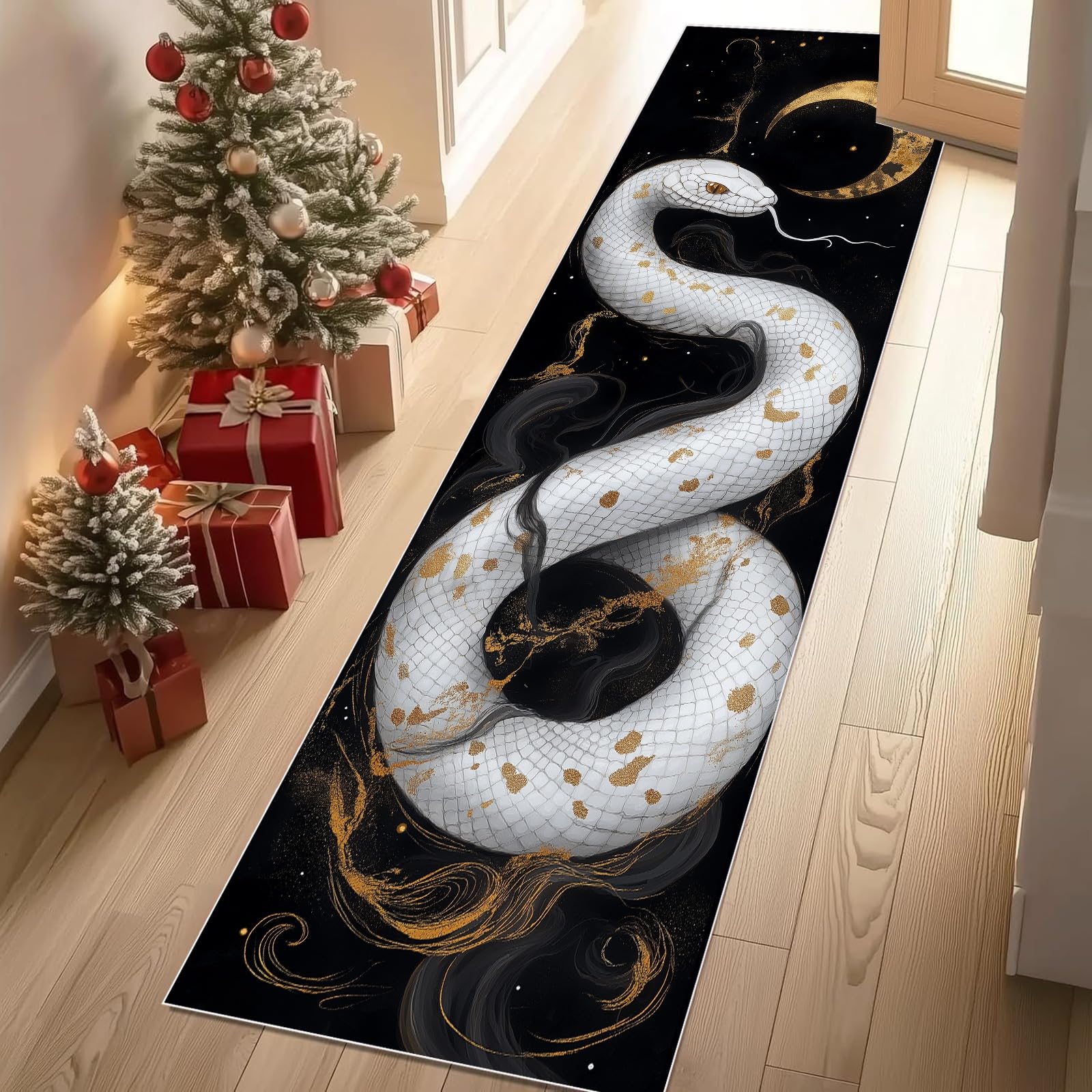 Tapis 3D serpent rétro lune pour une ambiance de chambre mystique