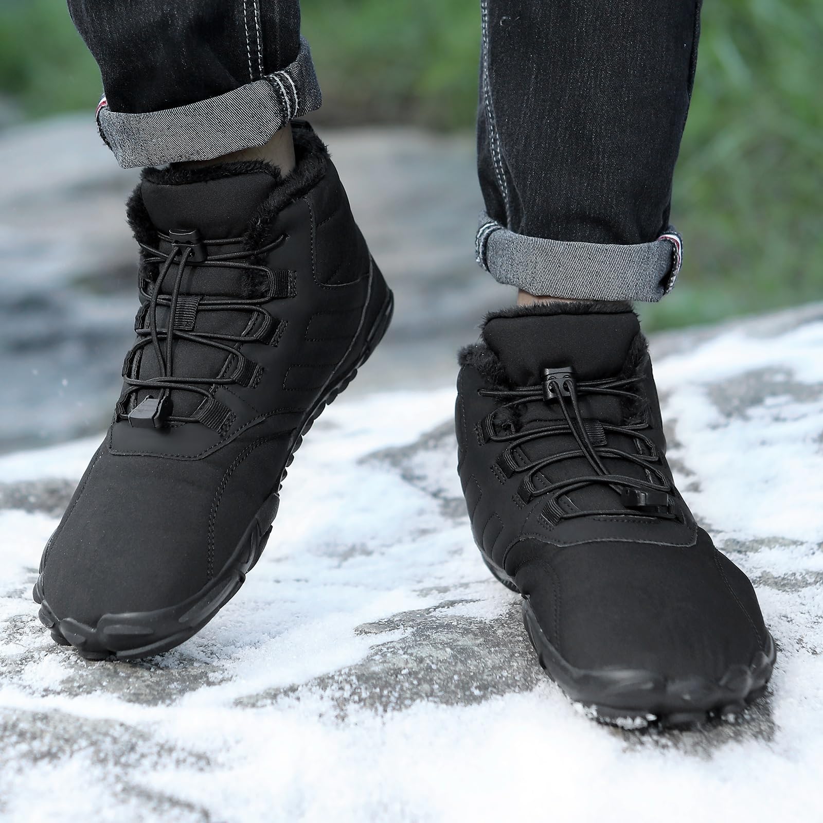 Barefoot Scarpe Inverno Uomo Donna Outdoor Minimalista Unisex Impermeabile Antiscivolo Caldo Leggere Comode Punta larga Barefoot Scarpe Five Finger Sneakers Scarpa da Camminata(Black 2,41 EU)