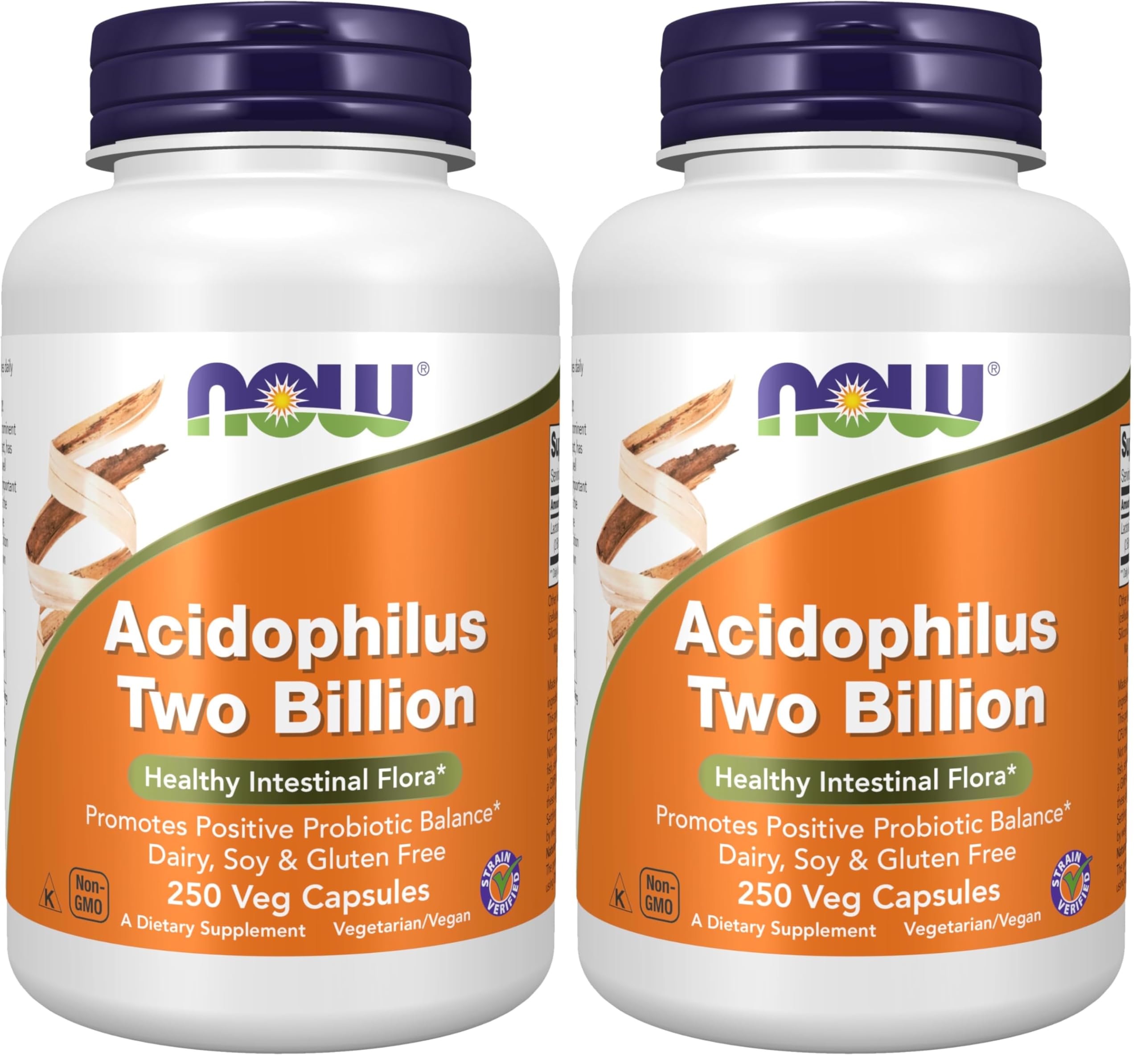 NOW Foods Supplements,Acidophilus,Two Billion,Strain Verified,Healthy Intestinal Flora*,250 Veg Capsules,(Pack of 2) 250 Count (Pack of 2)