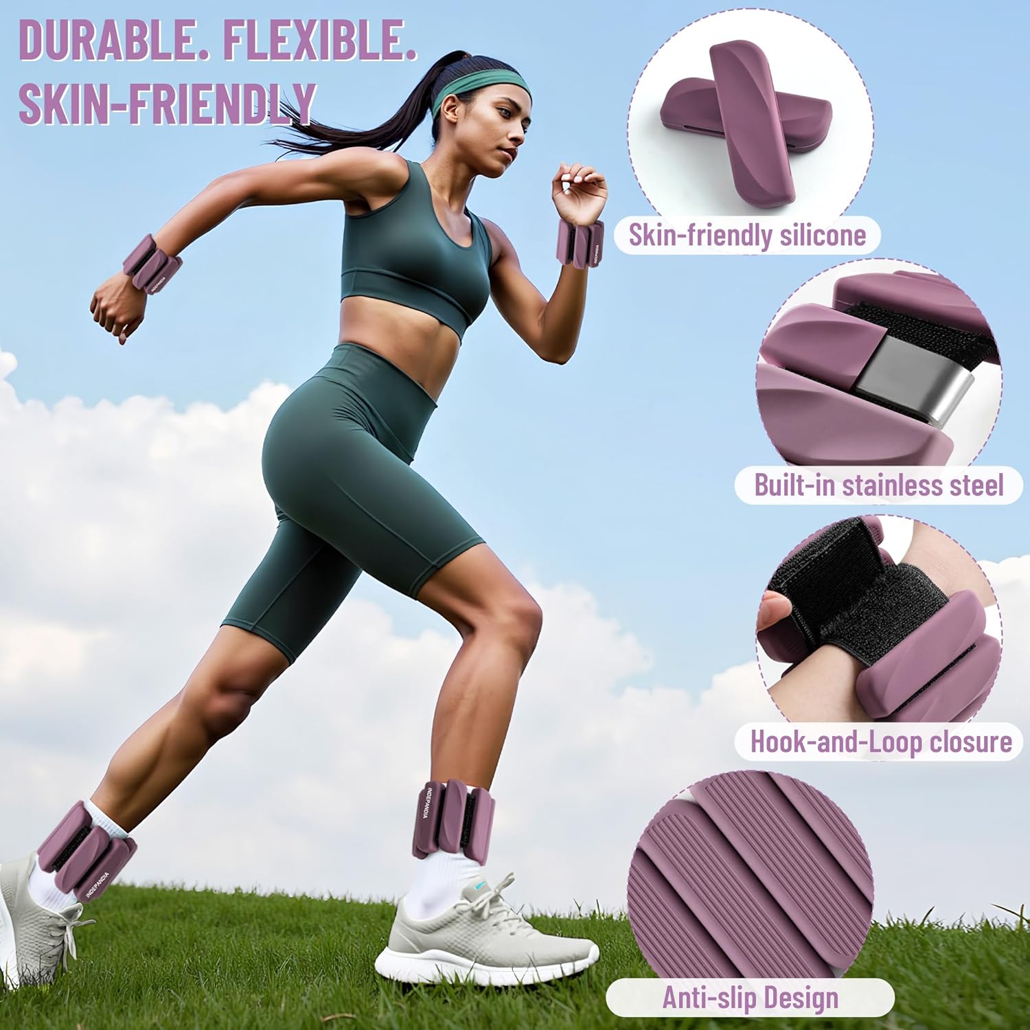 Wrist & Ankle Weights for Women and Men, 2lbs/4lbs Pairs Adjustable Silicone Weighted Bangles for Arm & Leg Workouts, Perfect for Pilates, Barre, Yoga, Walking & Home Fitness 24055