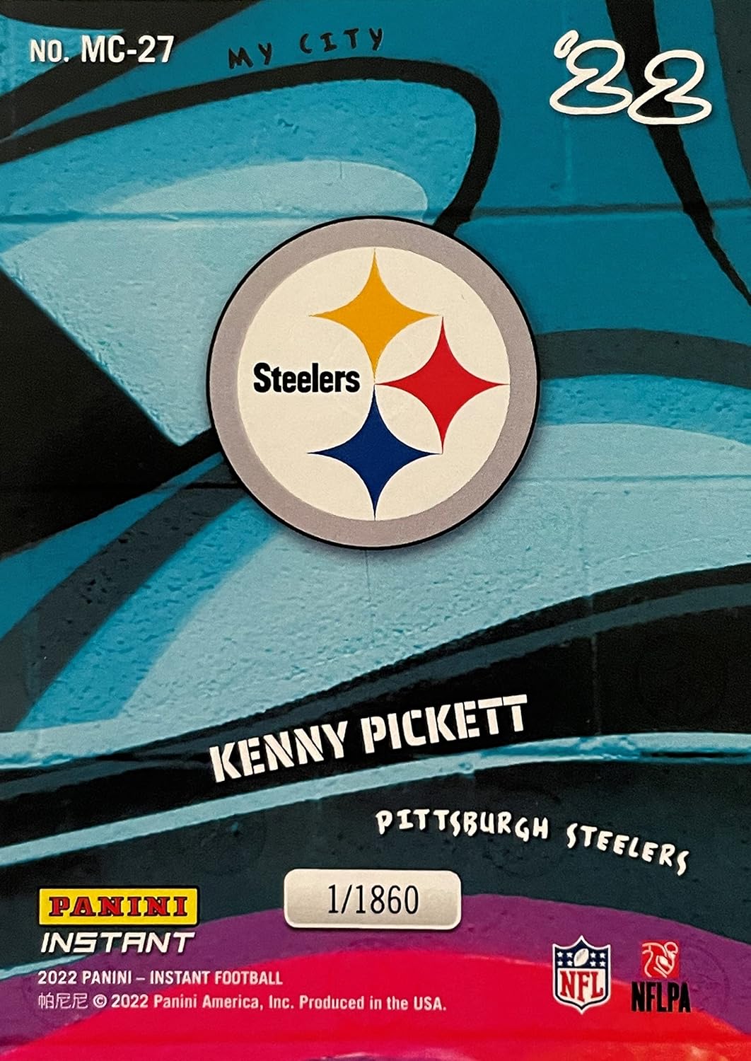 2022 KENNY PICKETT Online Exclusive MY CITY Football ROOKIE Card - Officially Licensed PANINI Football Card - Limited Production of 1860 Cards! - Pittsburgh Steelers