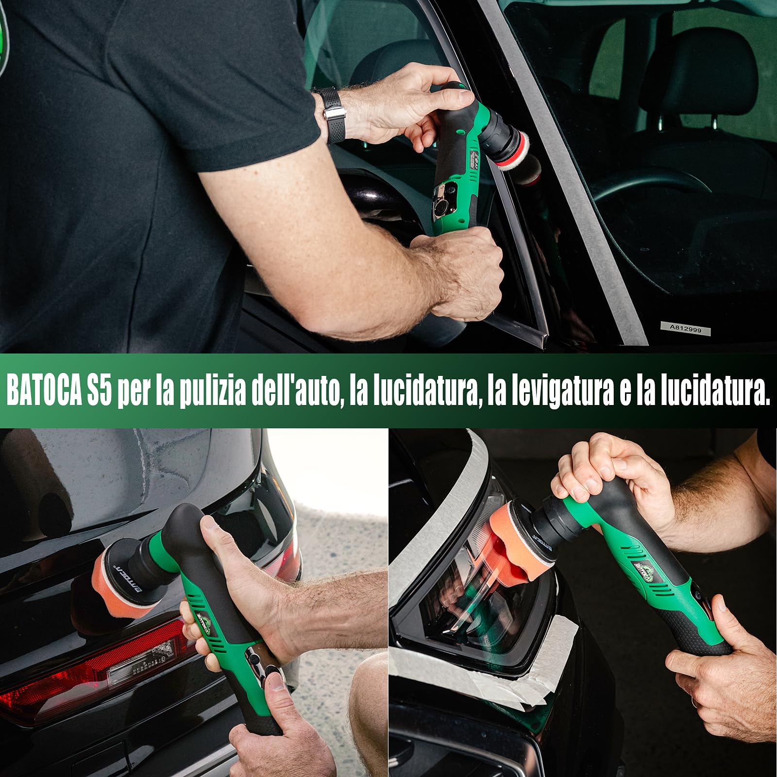 BATOCA S5 Mini Lucidatrice Batteria 12V Auto Lucidatrice per Dettagli Set di Tamponi di Lucidatura da 25mm/75mm Lucidatura Professionale Cura della Vernice Macchina per Lucidare DA&RO 2000-5500RPM