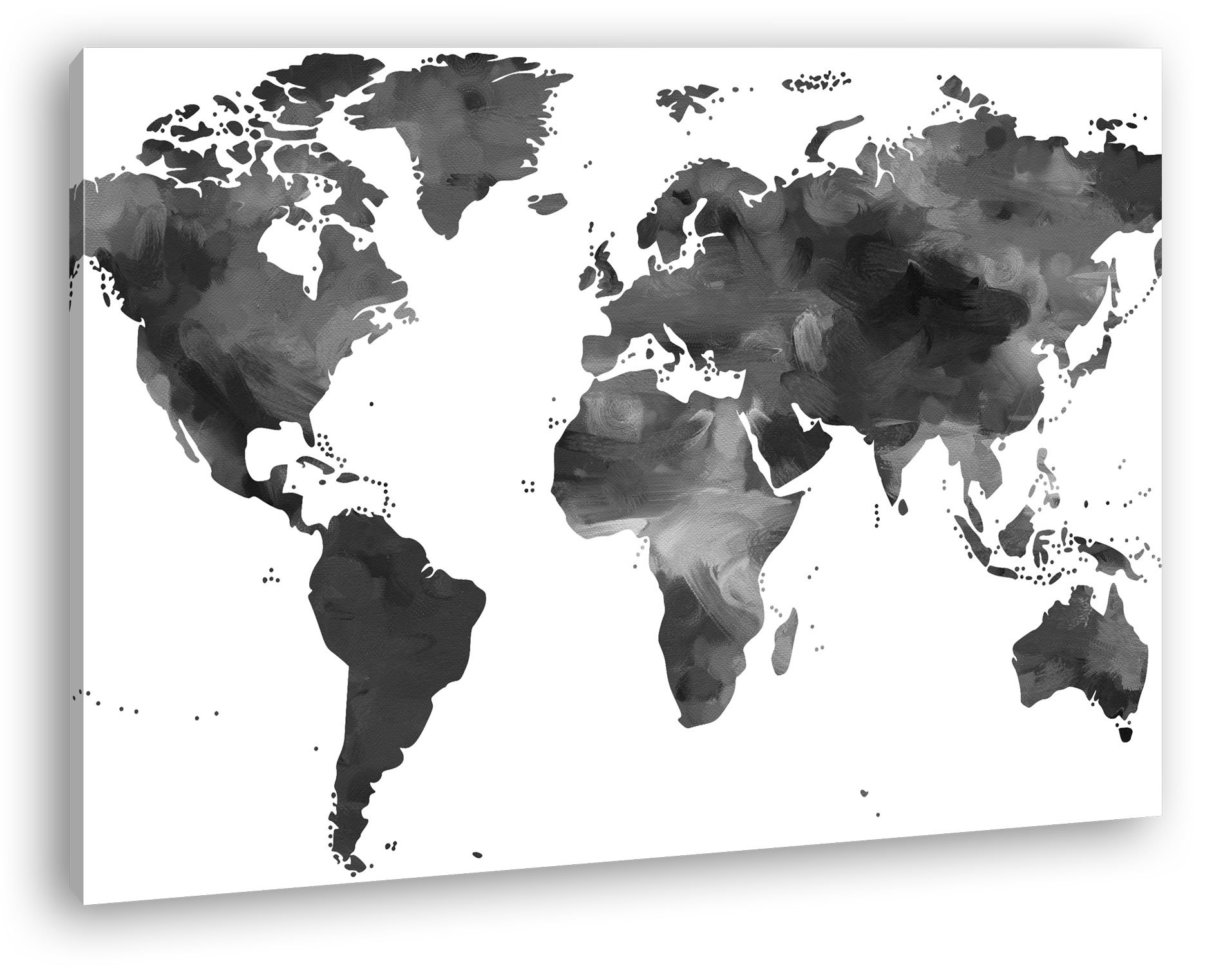 deyoli - Mapa del mundo con efectos en lienzo, diseño de mapamundi enmarcado sobre madera auténtica, impresión digital de alta calidad con marco, sin póster o cartel, lona, negro y blanco, 120 x 80