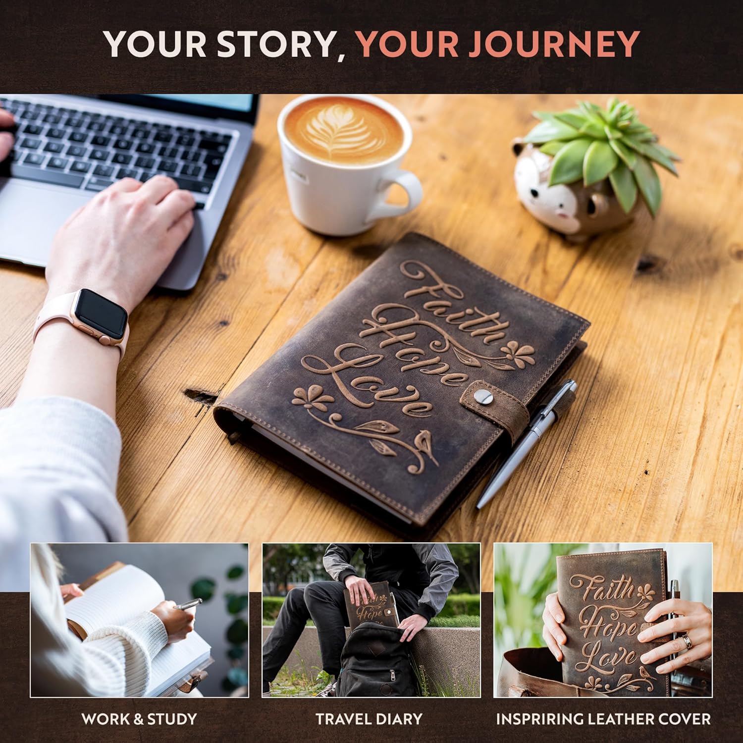 moonster Leather Journal Refillable Notebook – Vintage Handmade Leather Bound Journal for Women and Men, Classic Leather Notebook with Pen for Writing, Travel, Bible Notes – Premium Journal Notebook - Image 5