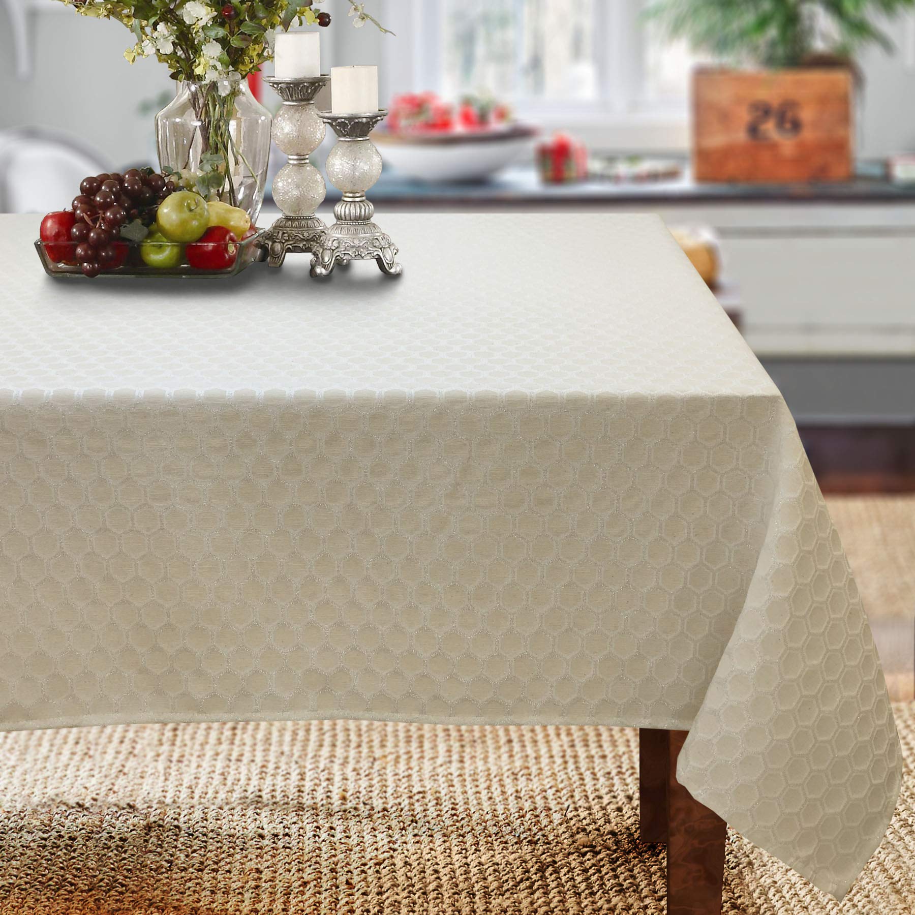 CAIT CHAPMAN HOME COLLECTIONYarn Dyed Metallic Geometry Tablecloth (60" x 120" Rectangle, Champagne)