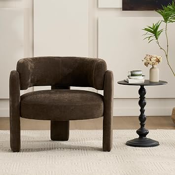 Modern Accent Barrel Chair,Mid Century Single Armchair with Curved Backrest Upholstered Side Reading Chair with 3 Legs Comfy Sherpa Chair for Bedroom Home Office Living Room Brown