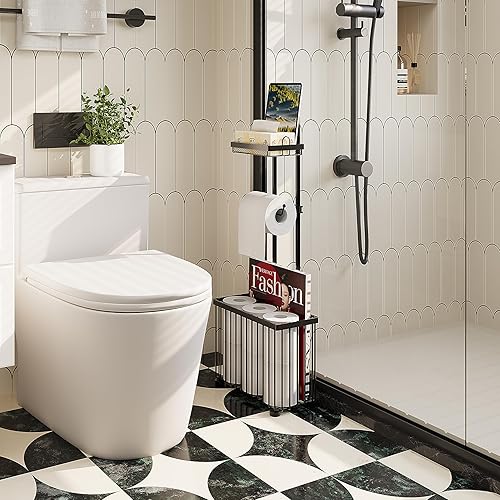 Miniatura 3 de X-cosrack Soporte de papel higiénico independiente para papel higiénico, dispensador de rollos con estante de almacenamiento para teléfono, tableta,