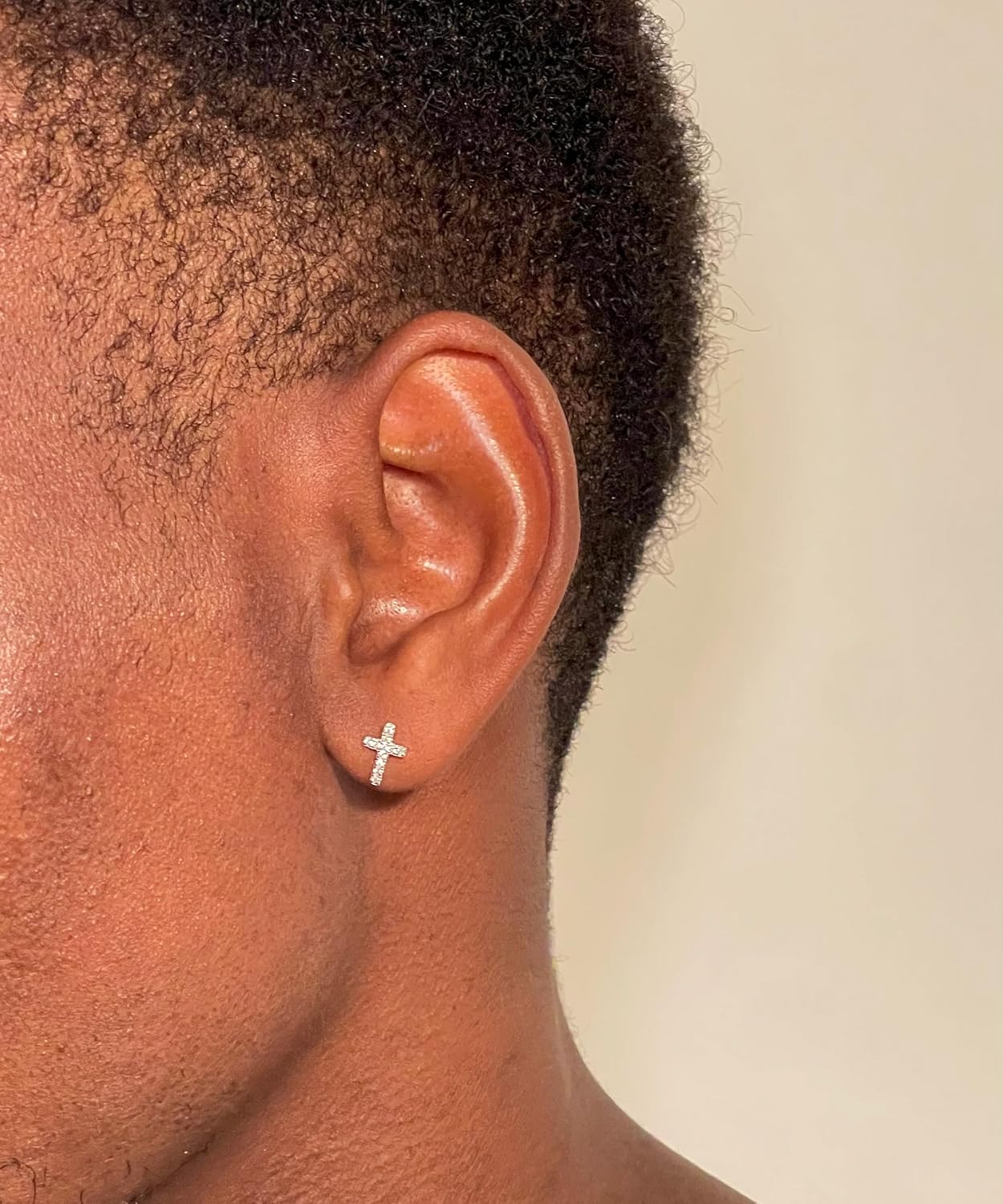 Men’s Zircon Cross Stud Earrings, Sterling Silver, Minimal Cross Earrings