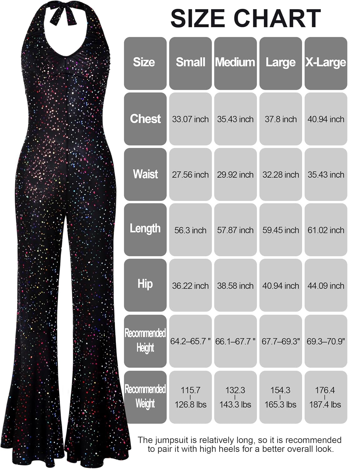 SOMSOC 70s Disco Jumpsuit Costumes Women Fashion Disco Accessories for Halloween Necklace Earrings Bracelet Glasses Belt