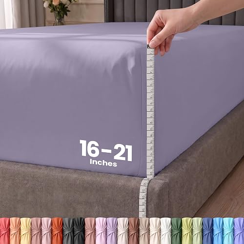 Extra Deep Pocket King Fitted Sheet, Fits 16-21 Inch Mattress, Lavender | Luxurious Bedding, Deep Pocket Design, Wrinkle Free Cooling Sheets, Stretch Fit, Hotel Sheets For Deep Mattress, Oeko-Tex - Lavender - King