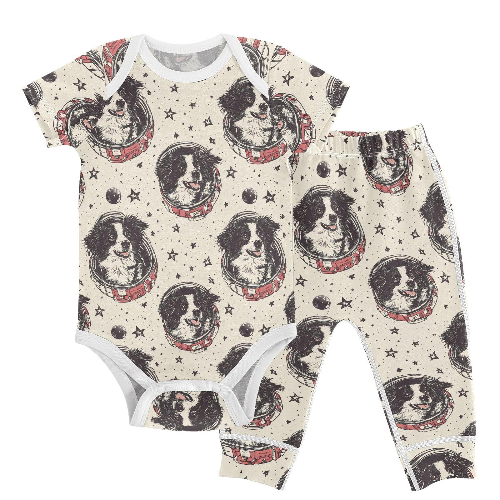 vvfelixl Unisex Short Sleeve Baby Pants Sets,Border Collie Wear Space Suit Baby Bodysuits Set,Babys Layette Sets Clothes for 18-24M