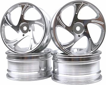 1/10 RC Drift Tires and Aluminum Wheels Rims Rally Racing Tyres 12mm Hex for 110 Scale On Road Touring Street Car Tamiya Traxxas HPI KYOSHO XV02 XV01 TT01 TT02 PTG2 A959 4PCS Silver