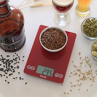 Escali Arti Glass Food Scale Digital Countertop Kitchen, Baking and Cooking Scale with Nutrition and Calorie Counter, 15-Pound Capacity, 9 x 6.5 x .75, Rio Red