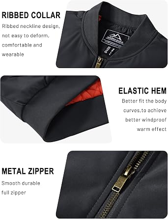 TACVASEN Men's Jackets-Bomber Jacket Fall Winter Warm Windbreaker Full Zip Casual Padded Coats