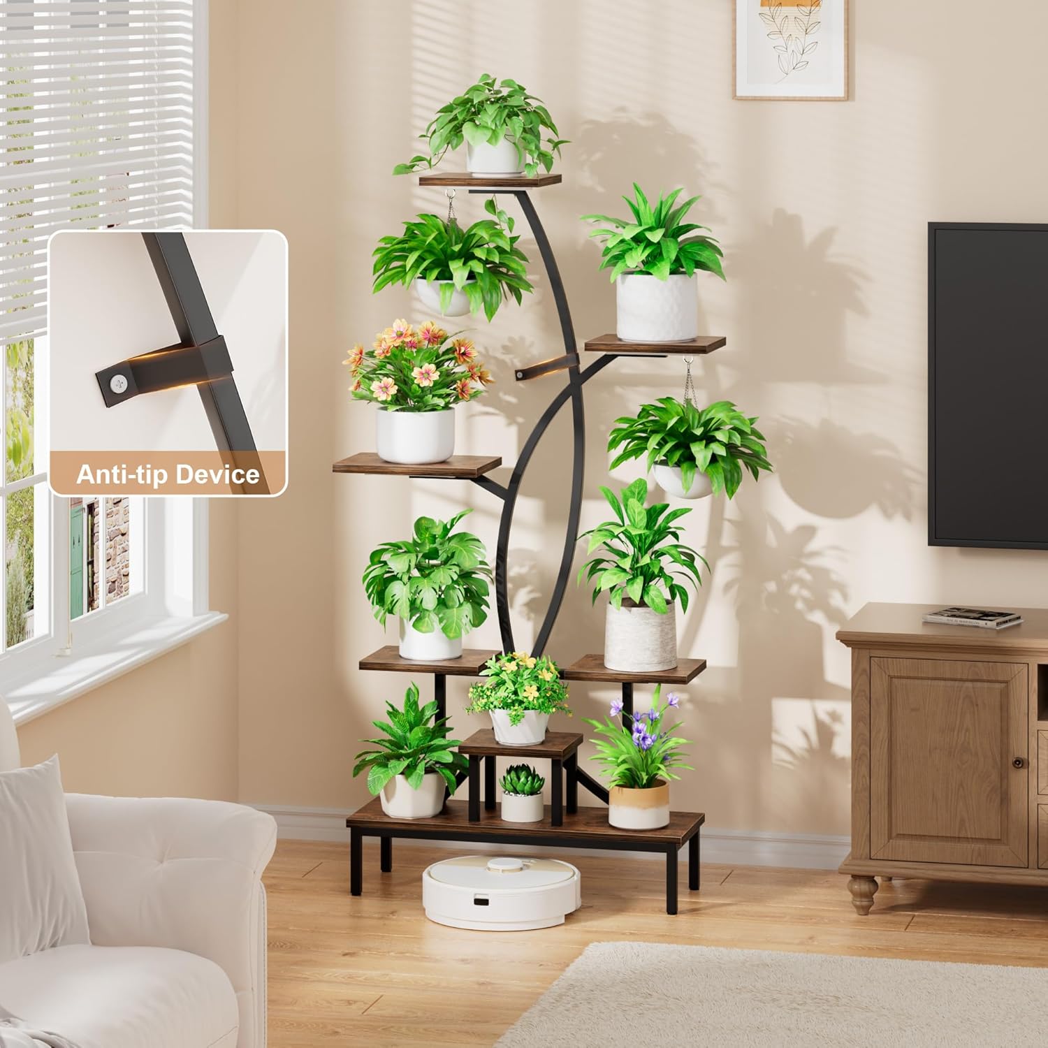 Plant Stand Indoor with Grow Lights - 63" Tall Plant Shelf, 7 Tiered Corner Plant Stands for Indoor Plants Multiple, X-Shaped Metal Large Flower Holder Decorative Display Rack for Living Room, Home