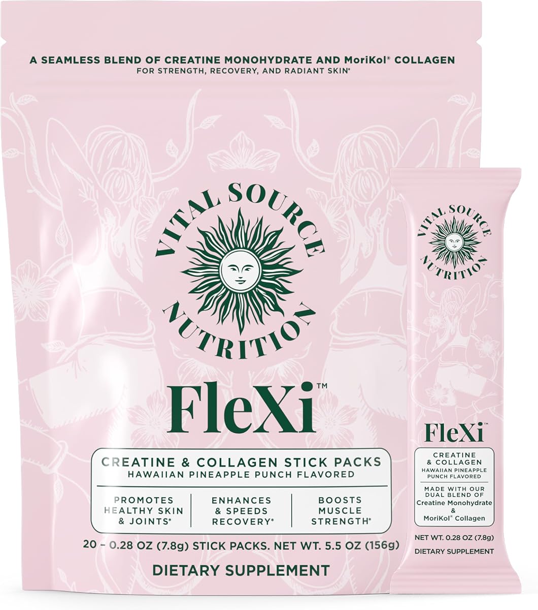 Vital Source Nutrition - Flexi - Creatine & Collagen Stick Packs - 5g Creatine Monohydrate + 1g MoriKol Collagen -Supports Strength, Recovery & Skin Health -20 Servings
