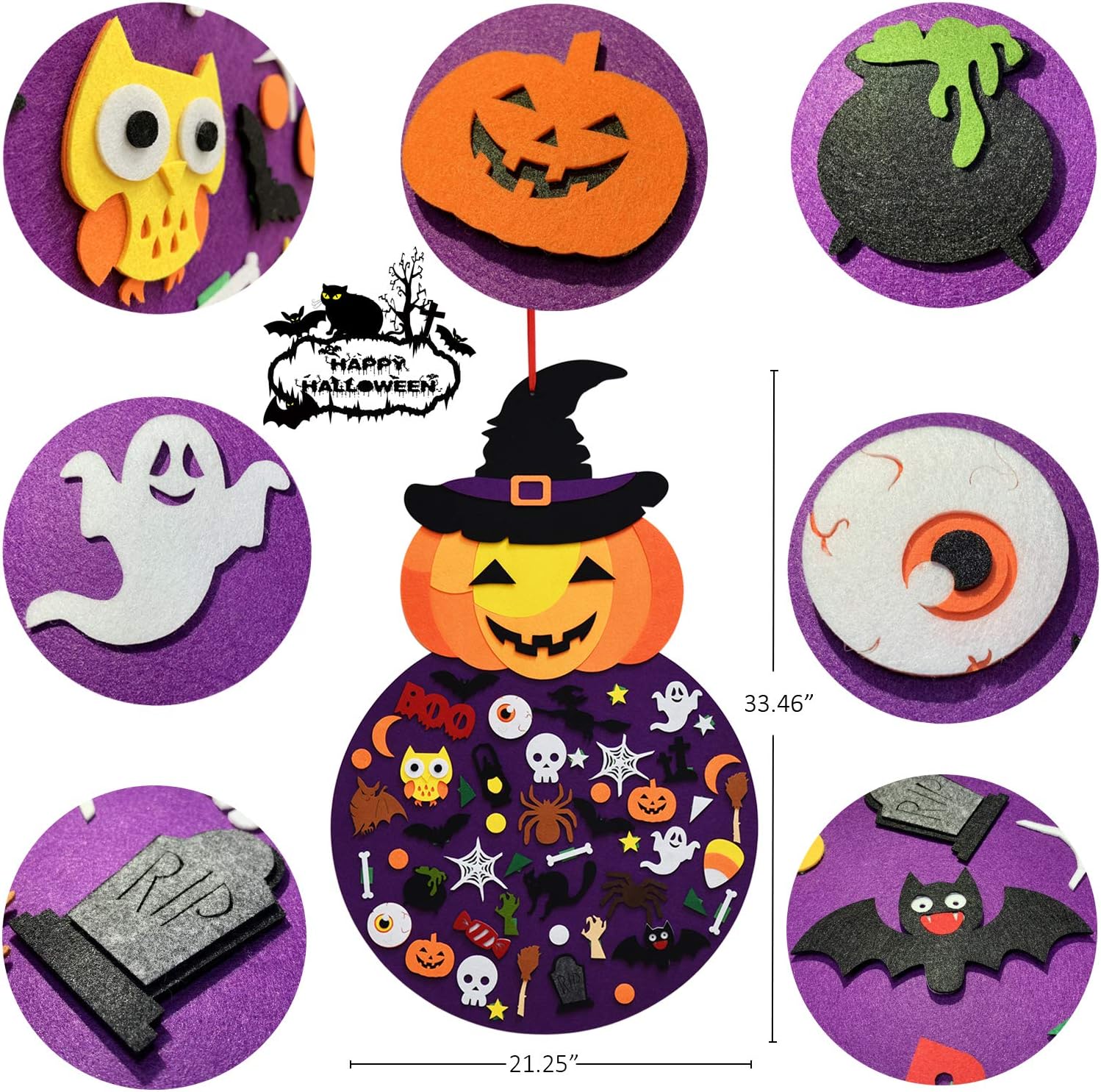 THAWAY DIY Halloween Felt Pumpkin Witch Hanging Decor for Kids Felt Crafts and Kits Adhesive Ornaments Halloween Party Favor Decorations Indoors Outdoors (2.8FT) : Toys & Games