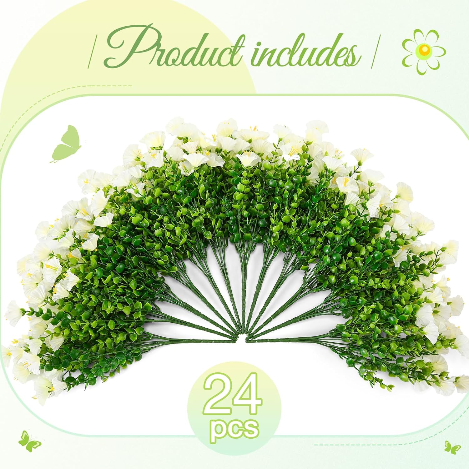 Giegxin 24 Bundles Artificial Flowers for Outdoor Faux Morning Glory Bulk UV Resistant Artificial Petunias Faux Flowers Plants for Outside Garden Yard Porch Patio Spring Summer Decor(White) - Image 2