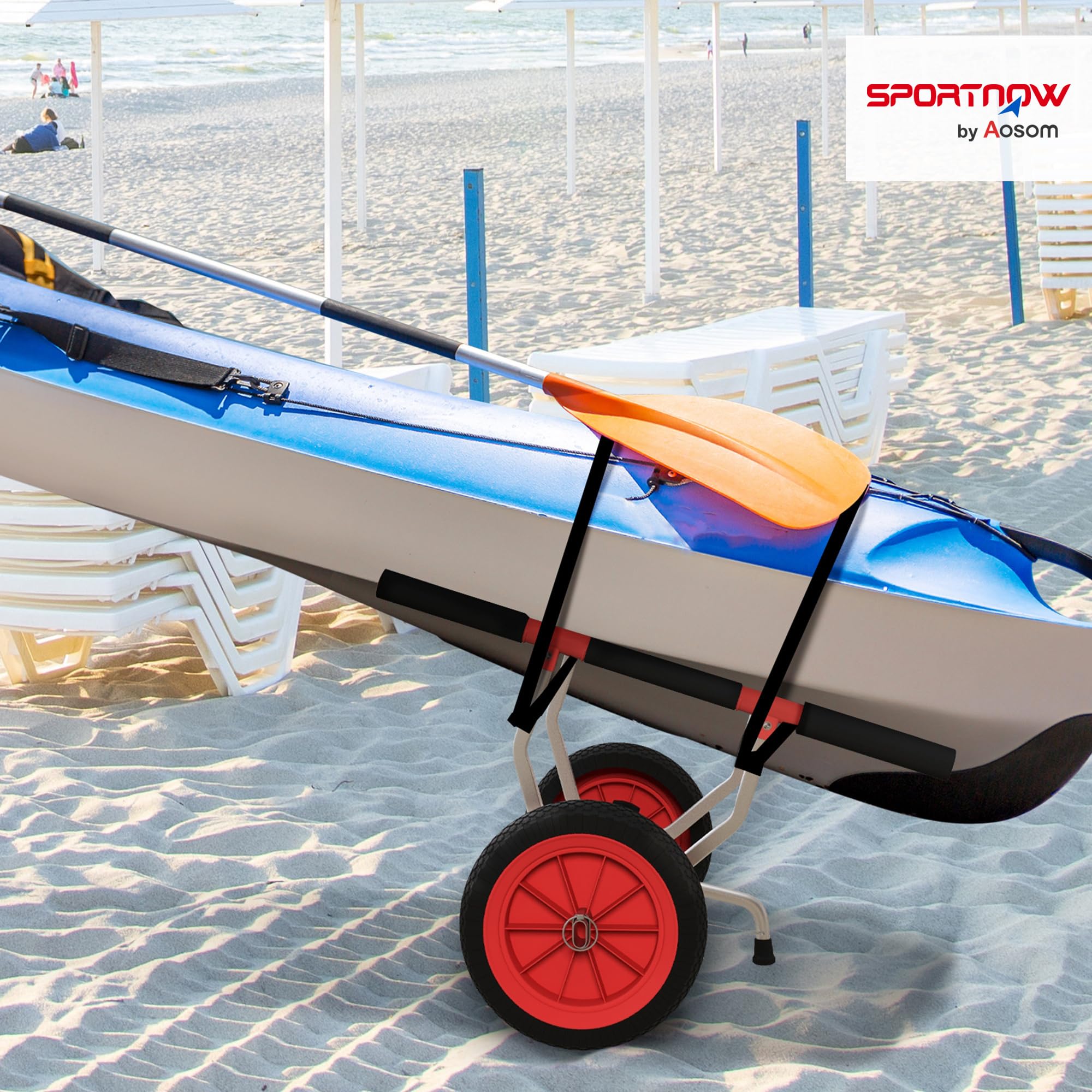 SPORTNOW Transportwagen Verstellbarer Alu Kajakwagen bis 100 kg Bootswagen mit Spanngurte Surfwagen Kanuwagen Bootstrailer Trolley für Schlauchboot