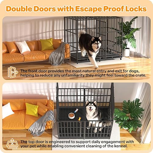 Miniatura 3 de 54 Inch Heavy Duty Dog Crate, Indestructible Escape-Proof Dog Kennel for High Anxiety Large Dogs, Strong Metal Pet Cage with Double Doors, Lockable