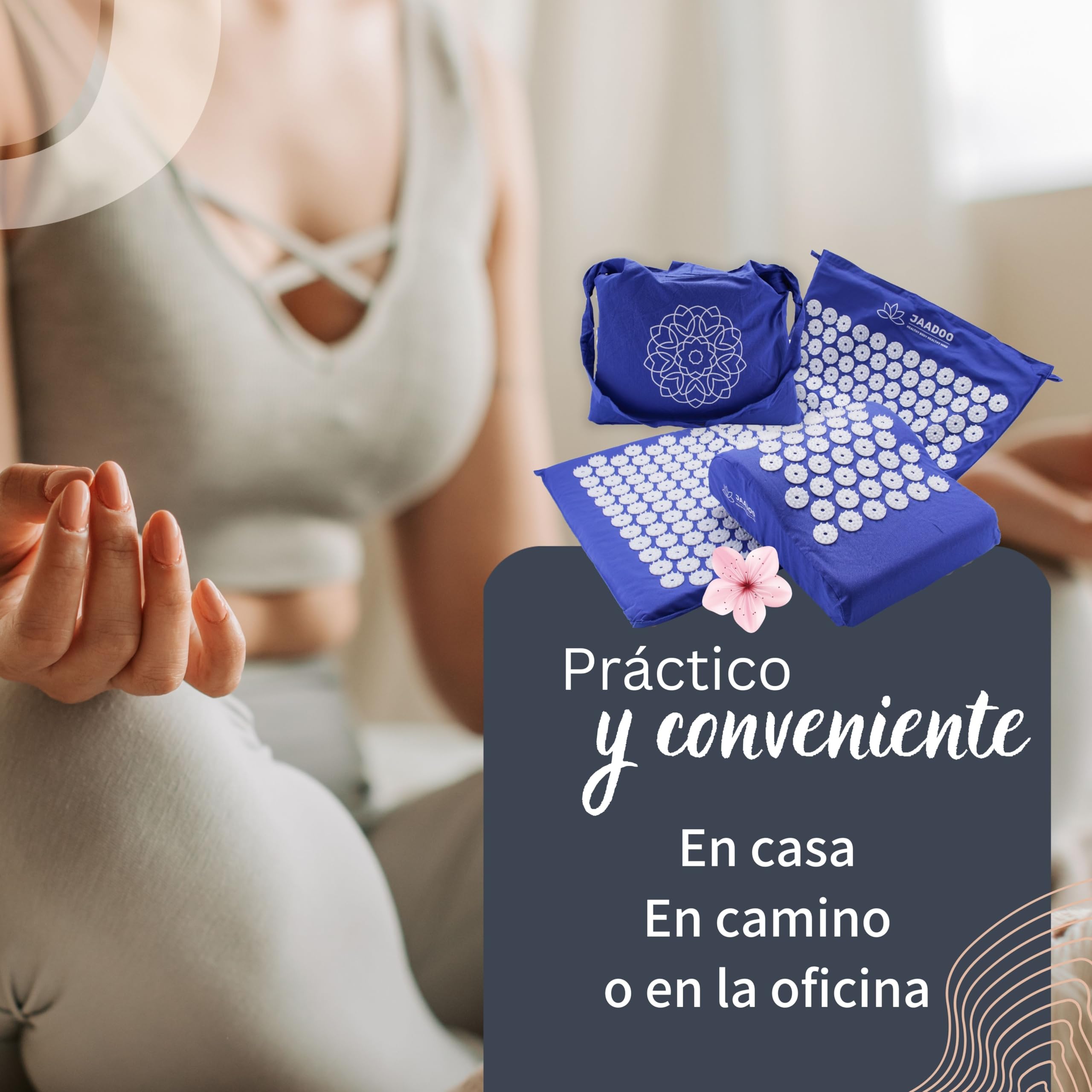 Esterilla de acupresión con cojín, perfecta para principiantes (la espuma viscoelástica se adapta) – Relajación pura – Funda 100% algodón – Esterilla de presión con batería azul