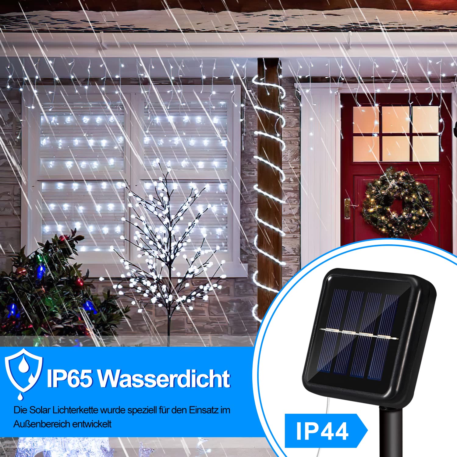 Gimisgu Manguera de luz solar exterior, 20 m, 200 LED, luz blanca fría, IP65, resistente al agua, 8 modos de iluminación para exteriores, iluminación decorativa para jardín