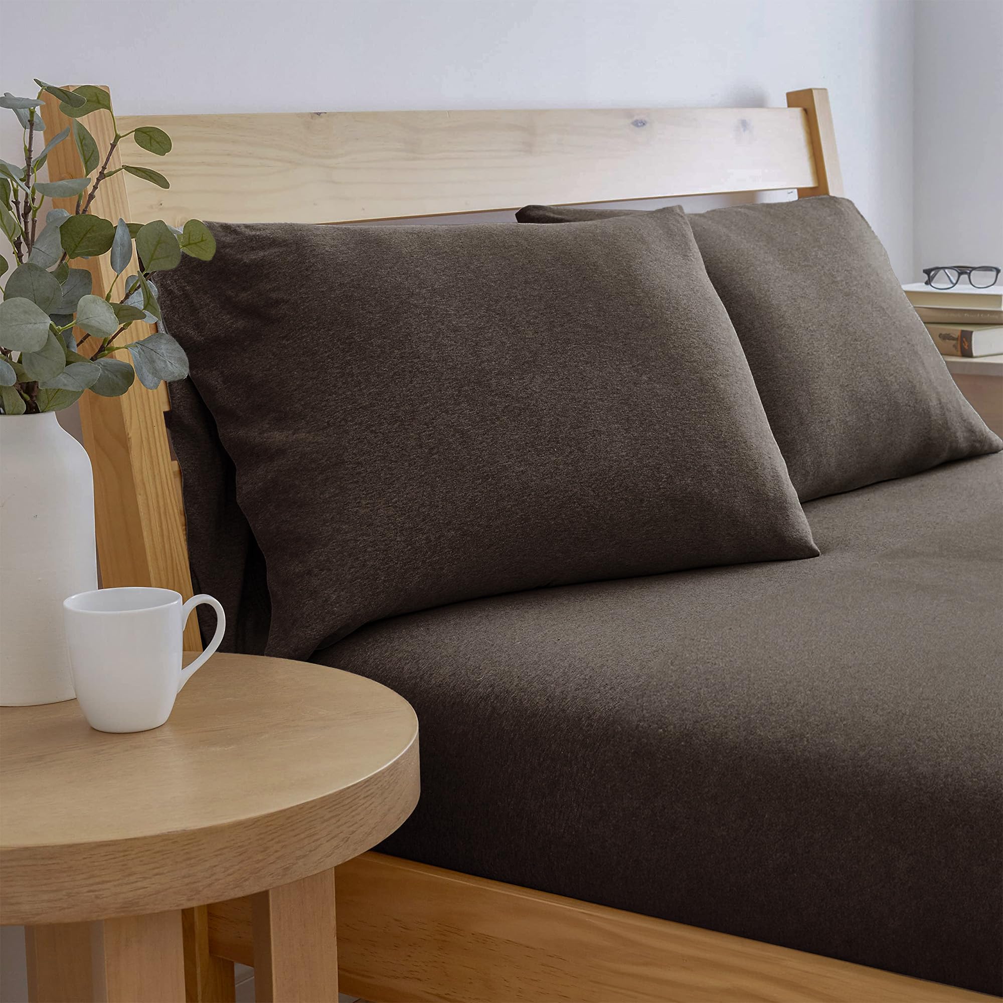 SleepyCat Knitted Jersey Fabric Pillow Case - Pack of 2 | Comfy & Buttery Soft Feel | Machine Washable, Walnut Brown (King Size, 31x20 Inches)