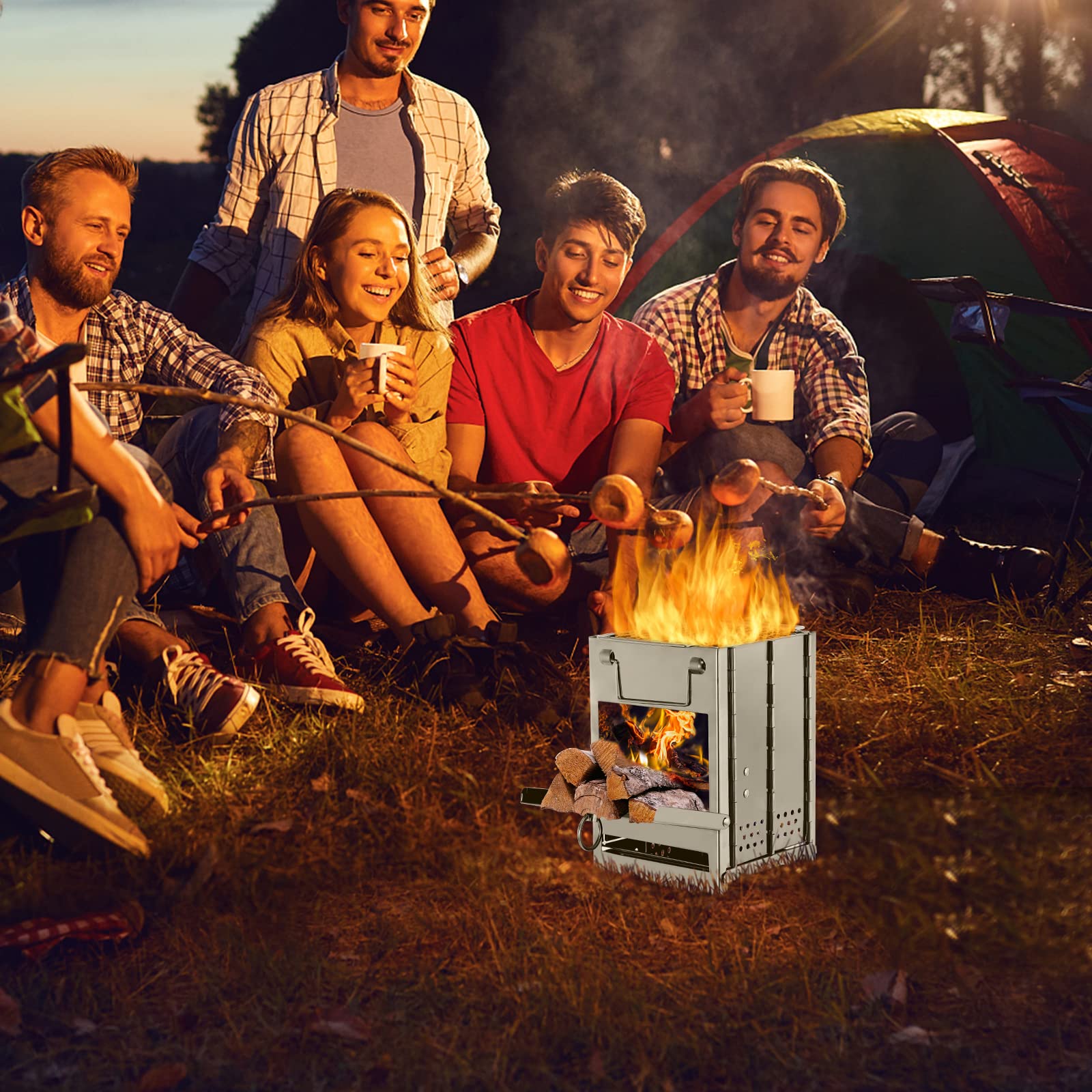 Lixada Campeggio Stufa In Acciaio Inox Pieghevole Zaino Stufa A Legna Mini Barbecue Grill con Borsa Da Trasporto per Campeggio Escursionismo Cucina