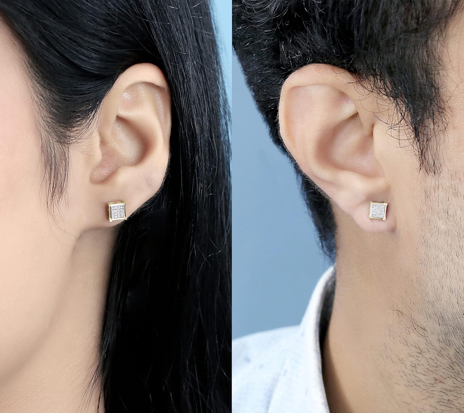 Dazzlingrock Collection Round White Diamond V Prong Square Hip Hop Iced Unisex 1Pc Stud Earring (0.03 ctw, Color I-J, Clarity I1-I3) in Gold