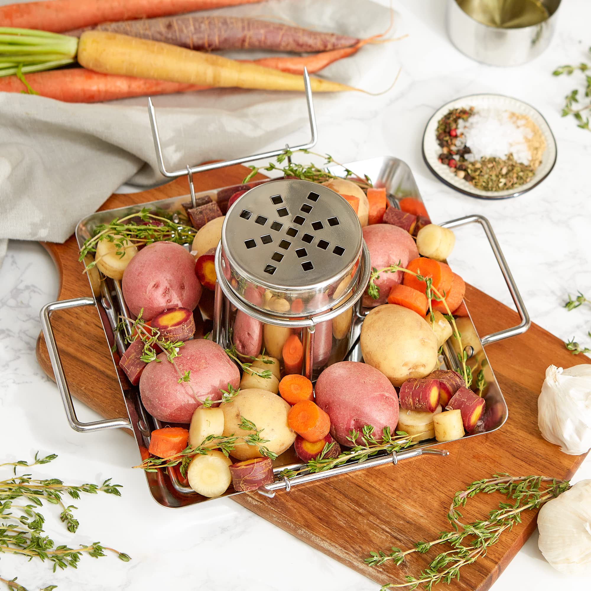 Kitchen Roasting Pan Collection Durable apto para lavavajillas, acero inoxidable, tostador vertical, 9.5 x 7.25 x 4 pulgadas 7