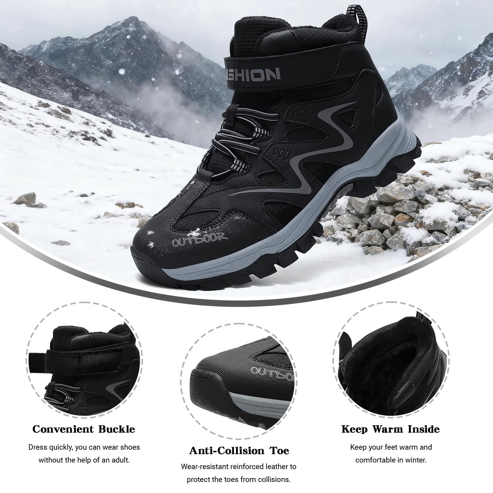 ASHION Chaussures de randonnée garçon Antidérapant Chaussures de Trekking Enfants Bottes de Neige