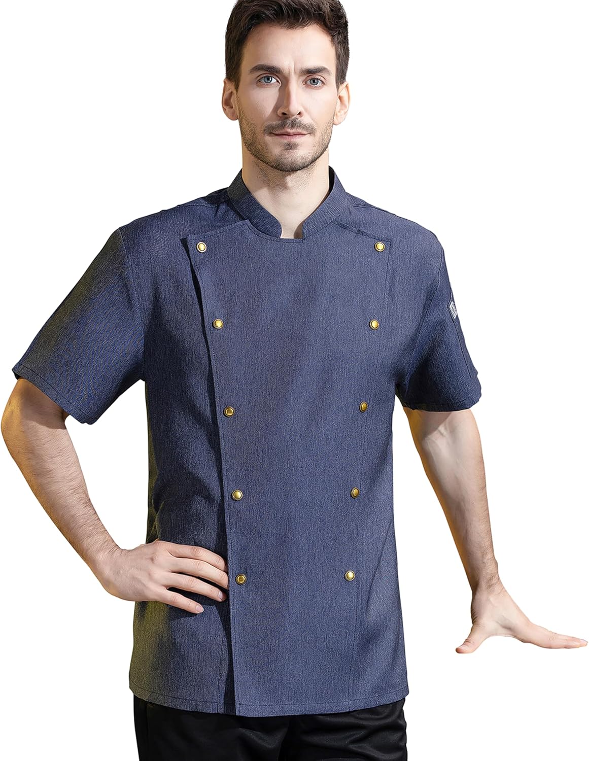 Unisex Chef Coat Metal Buckles Chef Jacket Double-breasted Short Sleeve Chef Shirt Convenient for Working Chef Uniform - Image 2