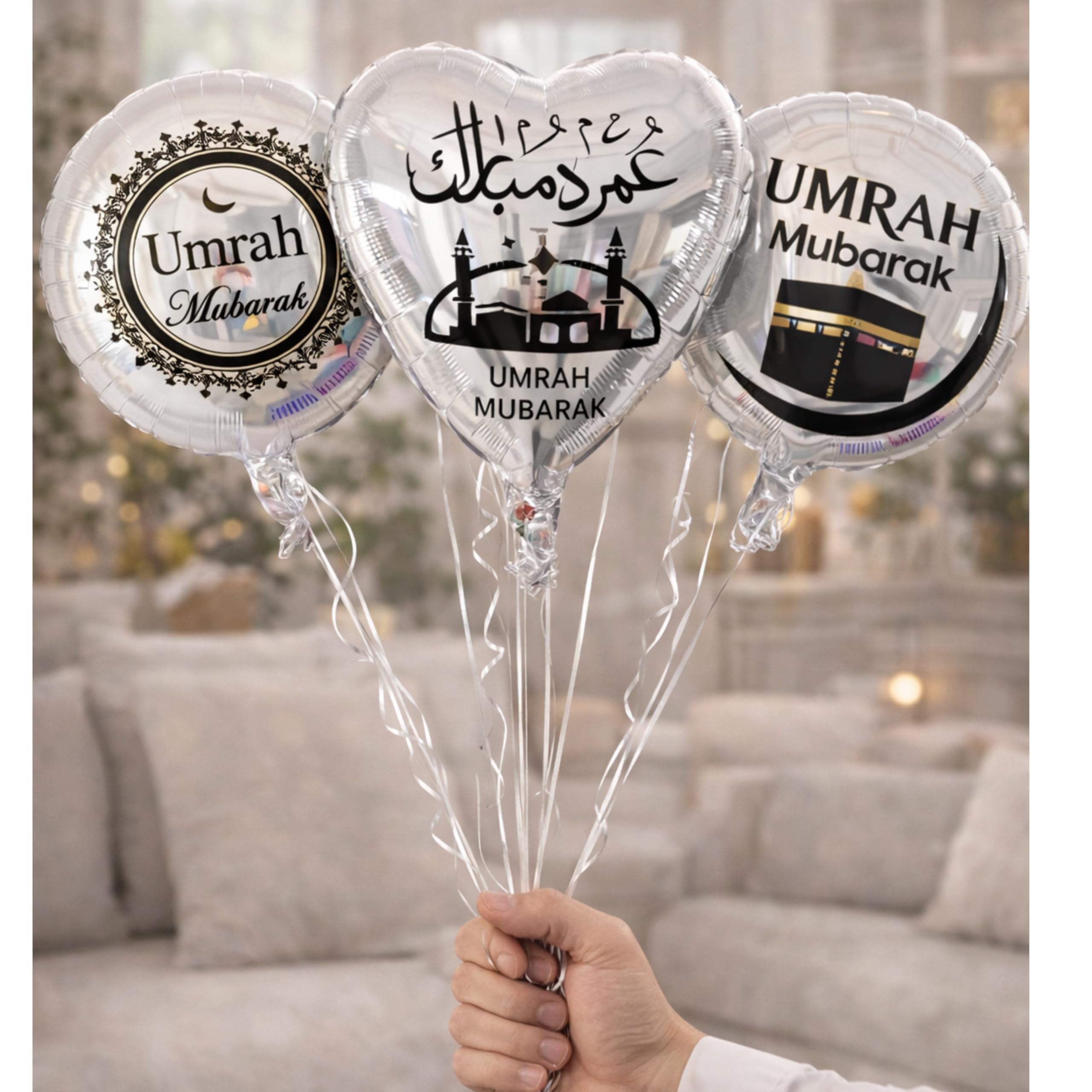 3 pcs umrah mubarak balloon set 18inch (Silver)