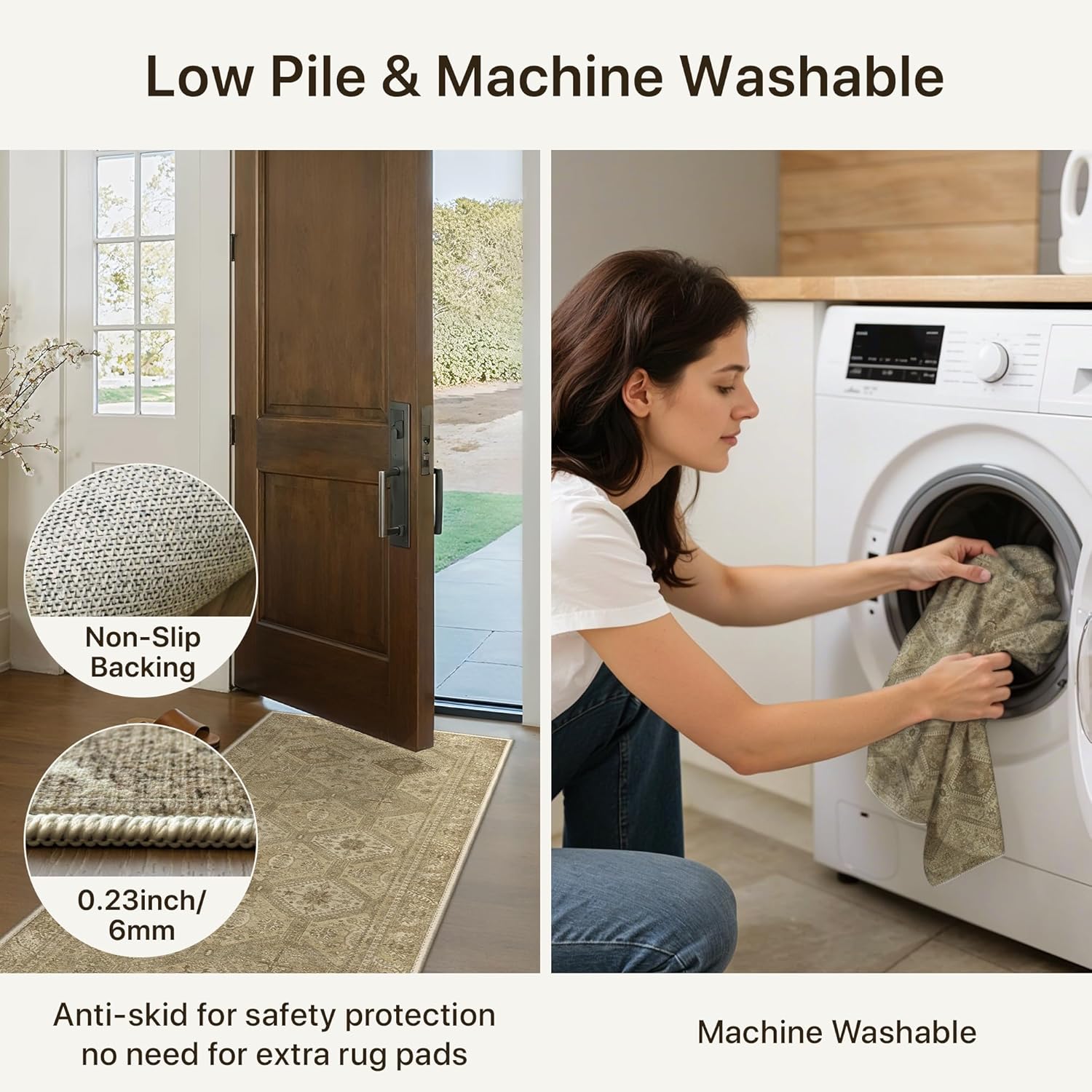 Bavni 2x5 Runner Rug Non Slip, Machine Washable Rug Runners for Hallways, Vintage Distressed Print Kitchen Runner, Low Pile Lightweight Carpet Runner for Entryway Laundry Bedroom Bathroom Nut Brown - Image 4