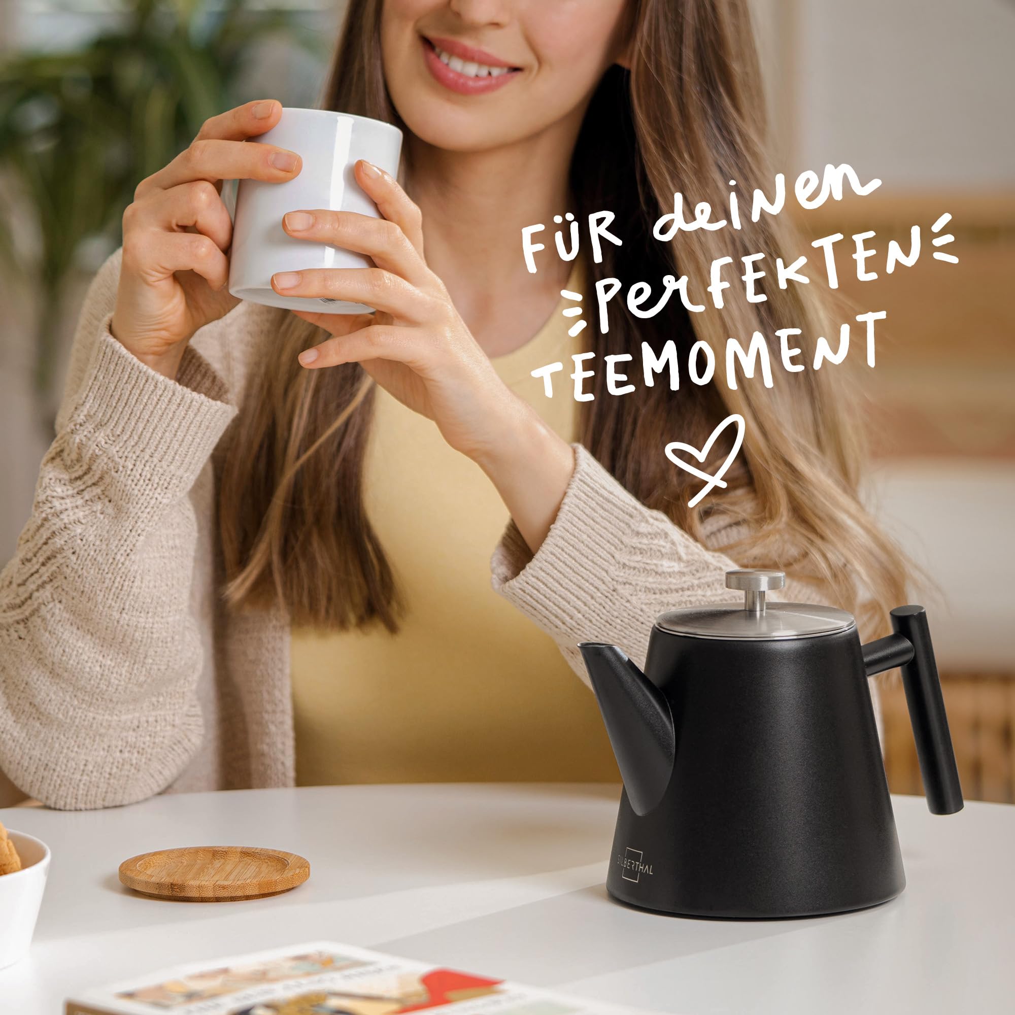 SILBERTHAL Teekannen 3er Set mit Wasserkocher Induktion und Vorratsglas | Für Teebeutel und losen Tee - aus Edelstahl & doppelwandig - Ideales Geschenkset für Teeliebhaber
