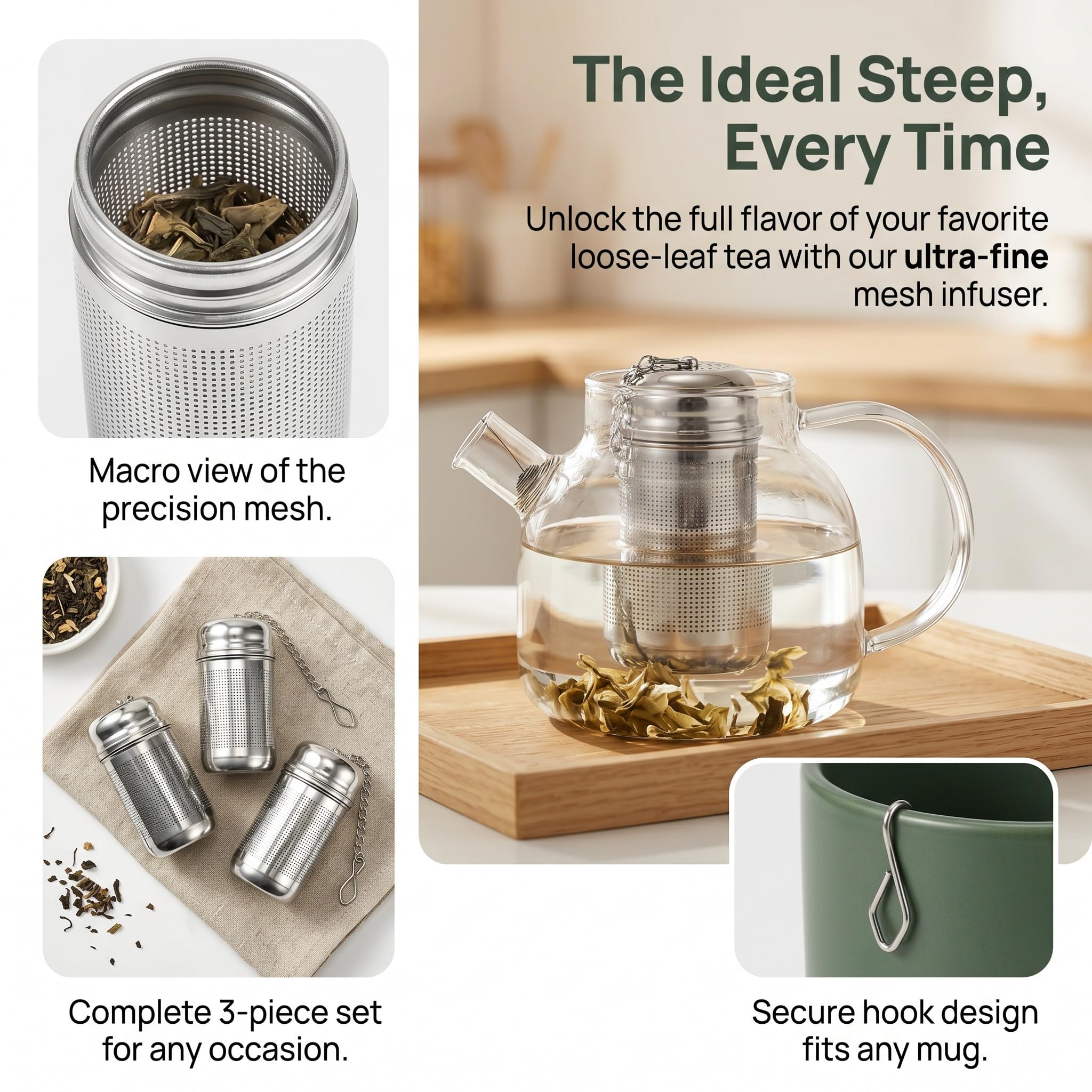 3 Petites Passoires À Thé Inox Avec Chaîne Et Bouchon Passoire À Thé Réutilisable Infuseur Thé Acier Inoxydable 304 Avec Bouchon Et Crochet De Chaîne Convient