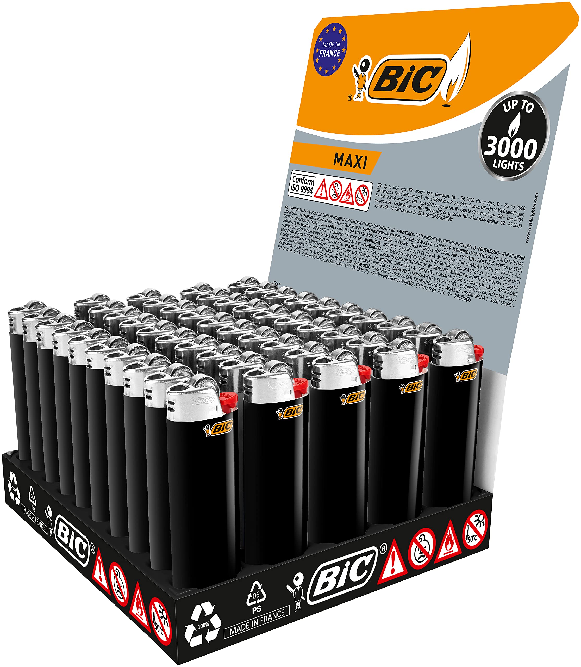 BIC Maxi Feuerzeuge Schwarz (BIC Maxi J26) (50 Stück)