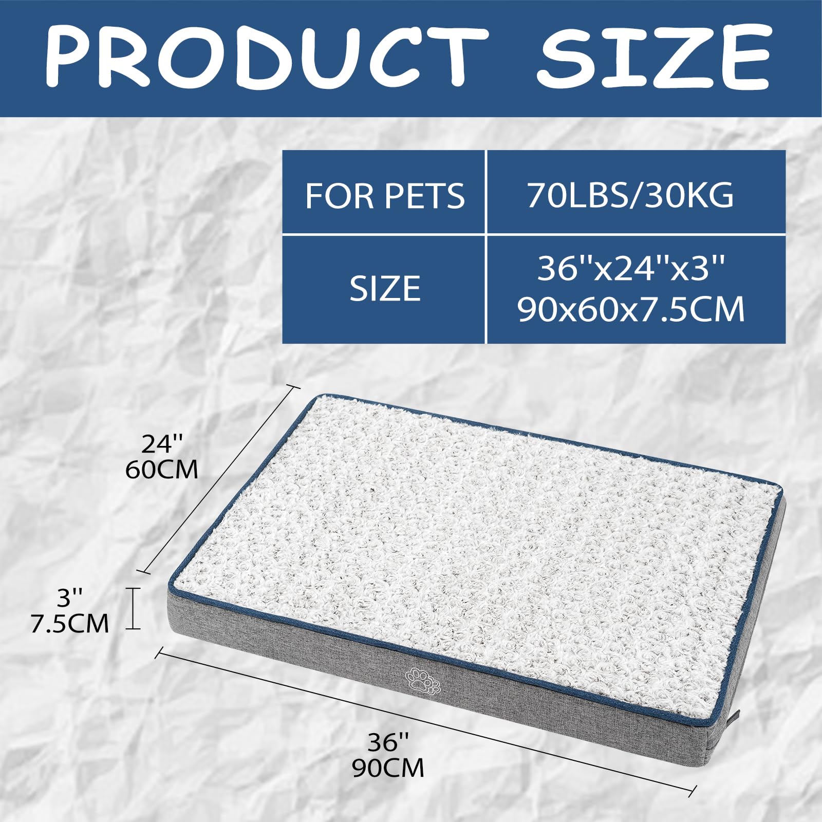 EMPSIGN Cuscino Reversibile per Cane Taglia Grande, fresca e calda, Materassino Impermeabile Tappeto Sfoderabile Lavabile, 90x60x7,5cm, Grigio