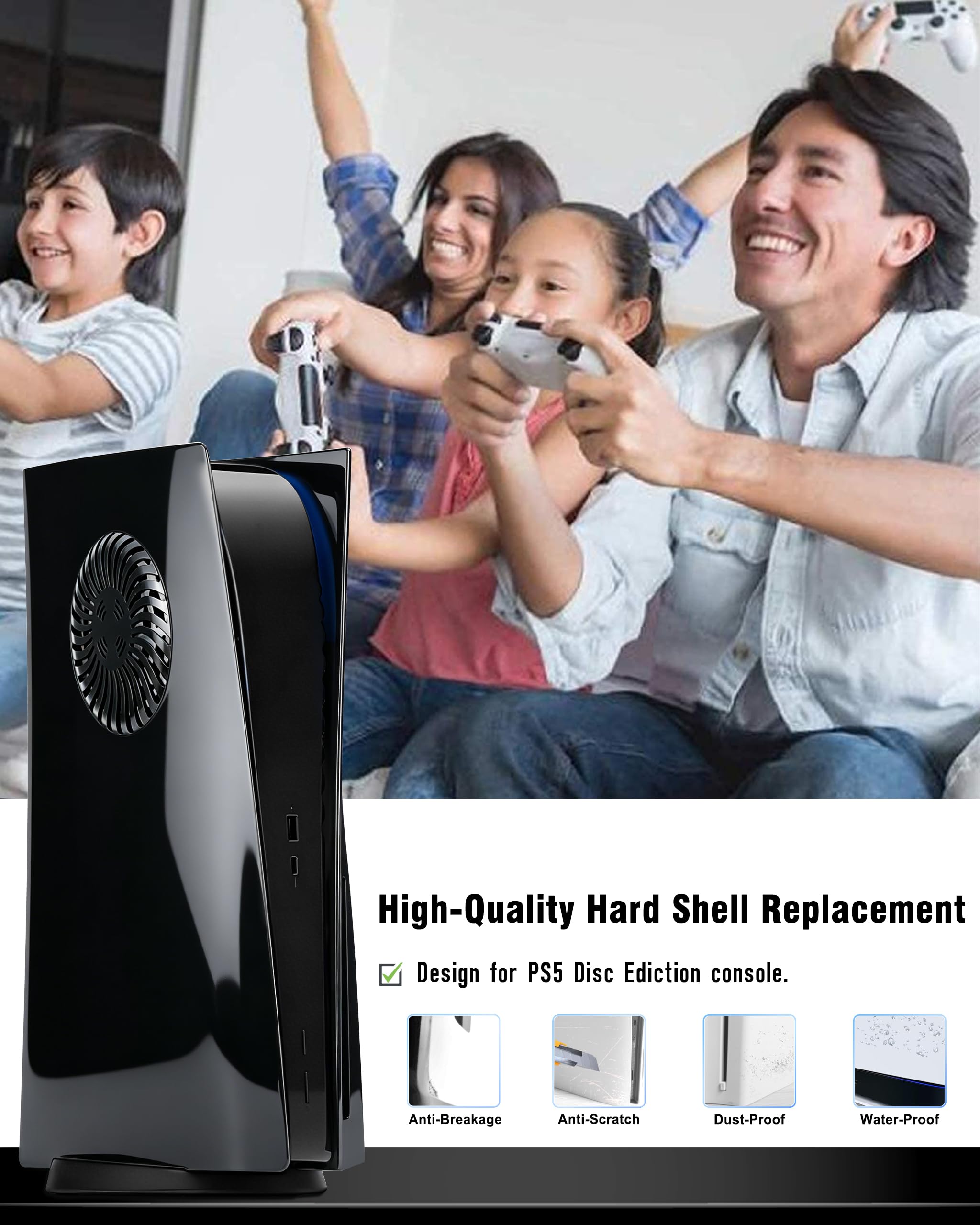 Joso Plaque Faceplate de style brillant pour PS5 Disc Edition, boîtier de rechange anti-rayures et anti-poussière pour console PS5 (CD-ROM) avec ventilation de refroidissement, plaques pour