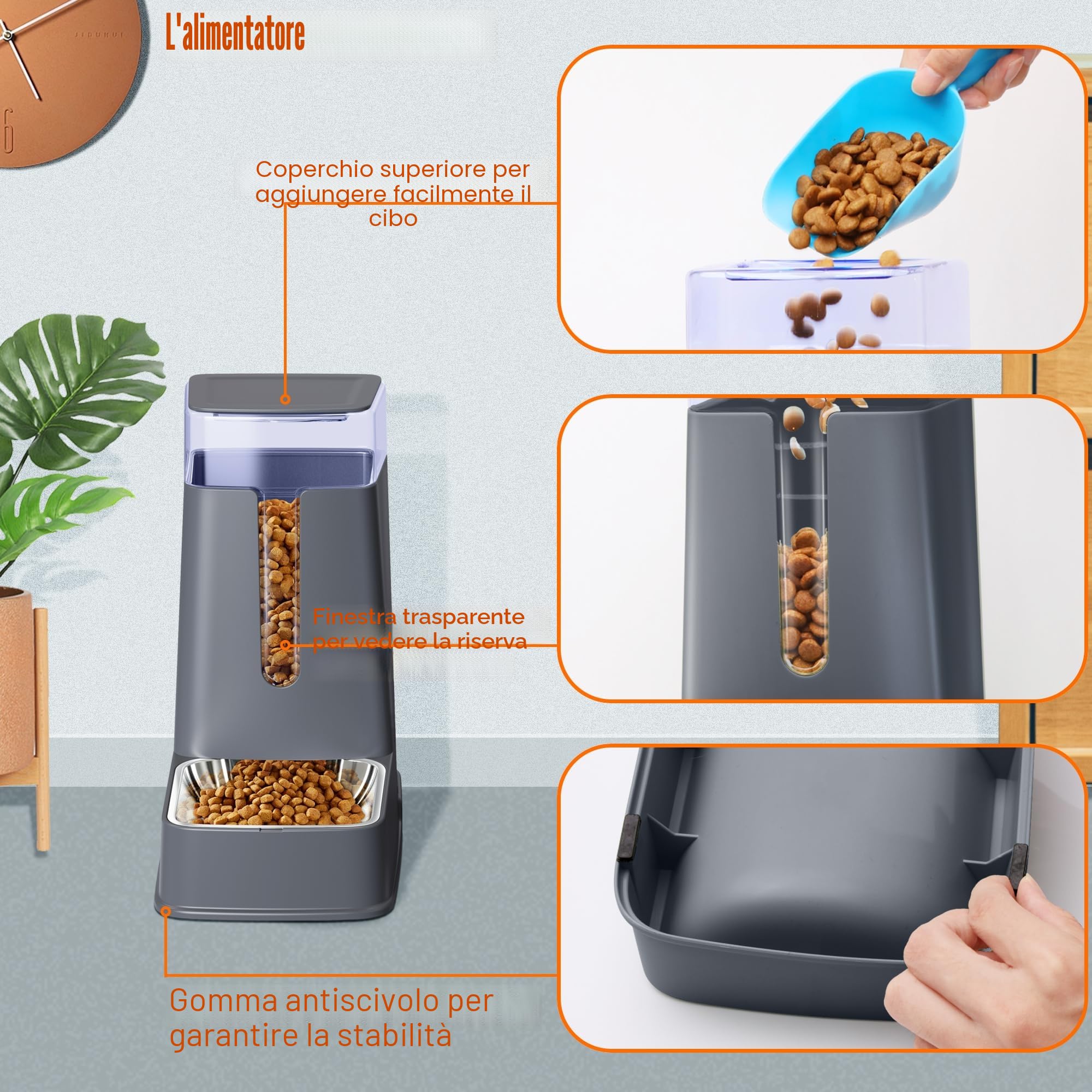 Set di 2 distributori automatici di cibo per gatti e acqua per gatti, in acciaio inox, distributore automatico di cibo per cani e dispenser di acqua per cani, 3,8 l