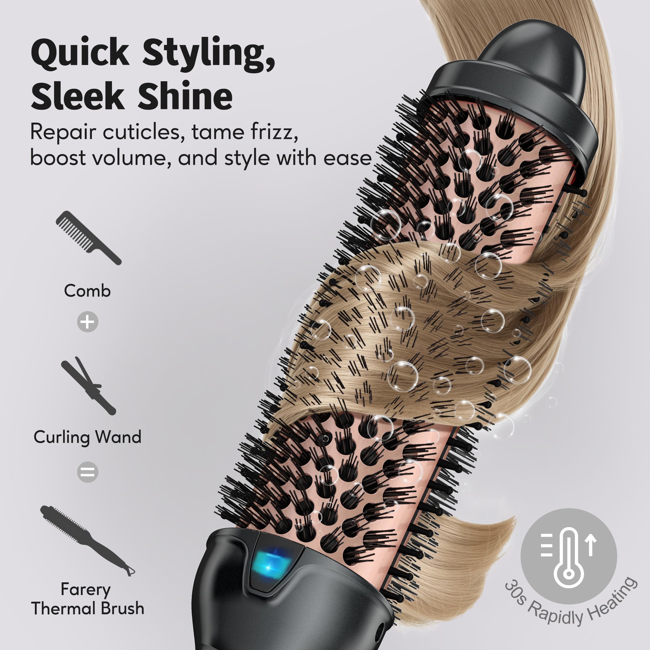 Farery Thermal Brush, 38MM Spazzola calda in tormalina ceramica, spazzola termica per capelli Display digitale Ferro arricciacapelli a 9 temperature, Spazzola arricciacapelli a doppia tensione