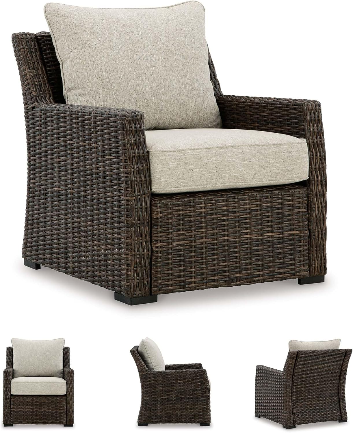 Signature Design by Ashley Brook Ranch Casual Nuvella Weather Resistant Fabric Outdoor Lounge Chair with Cushion, Dark Brown & Beige