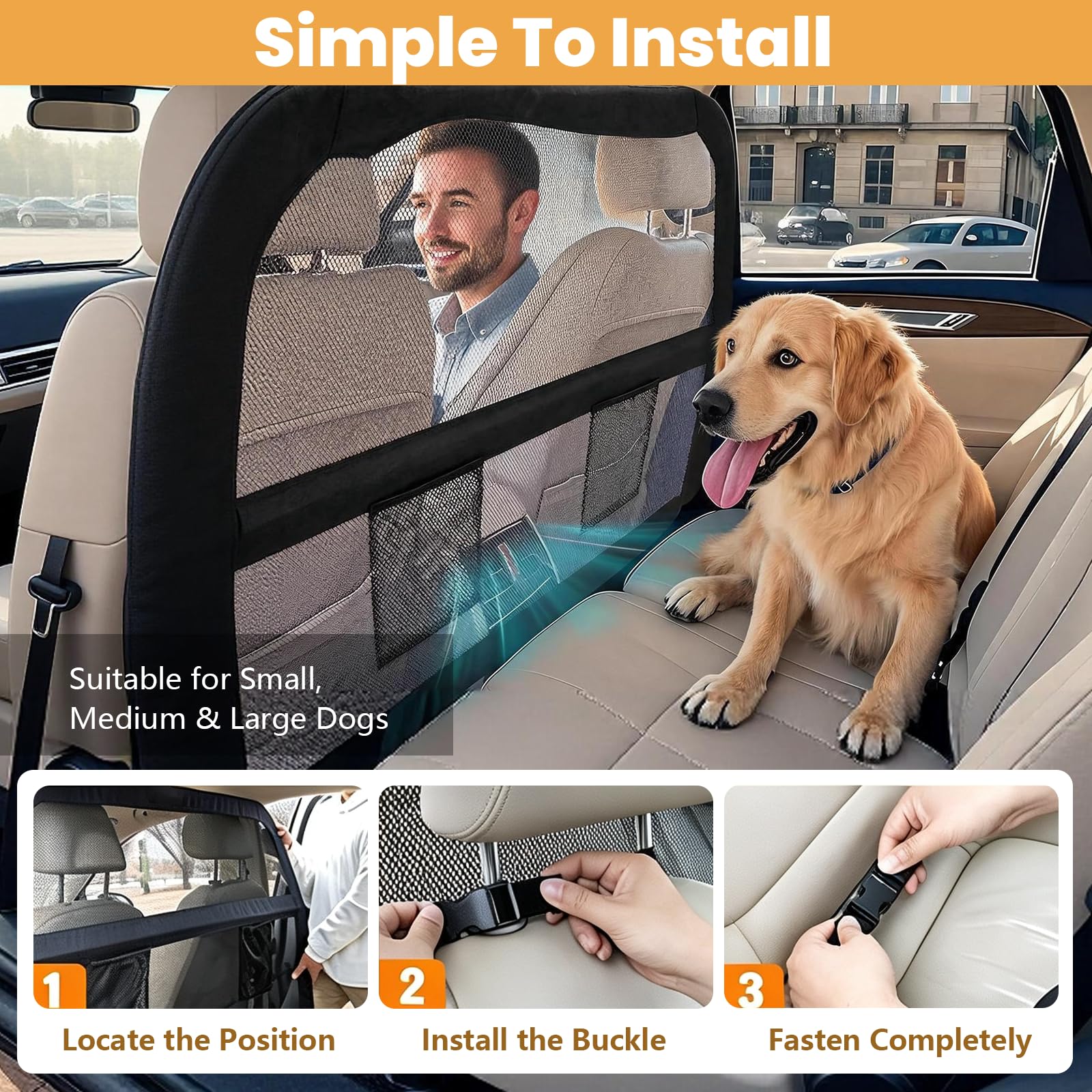 Barriera Per Cani Da Auto, Rete Antigraffio Per Cani Divisorio Per Sedile Posteriore Auto Con Finestra Di Visualizzazione Rimovibile Per Auto Suv Camion Berline E Sedile Posteriore 142x127x81 Cm