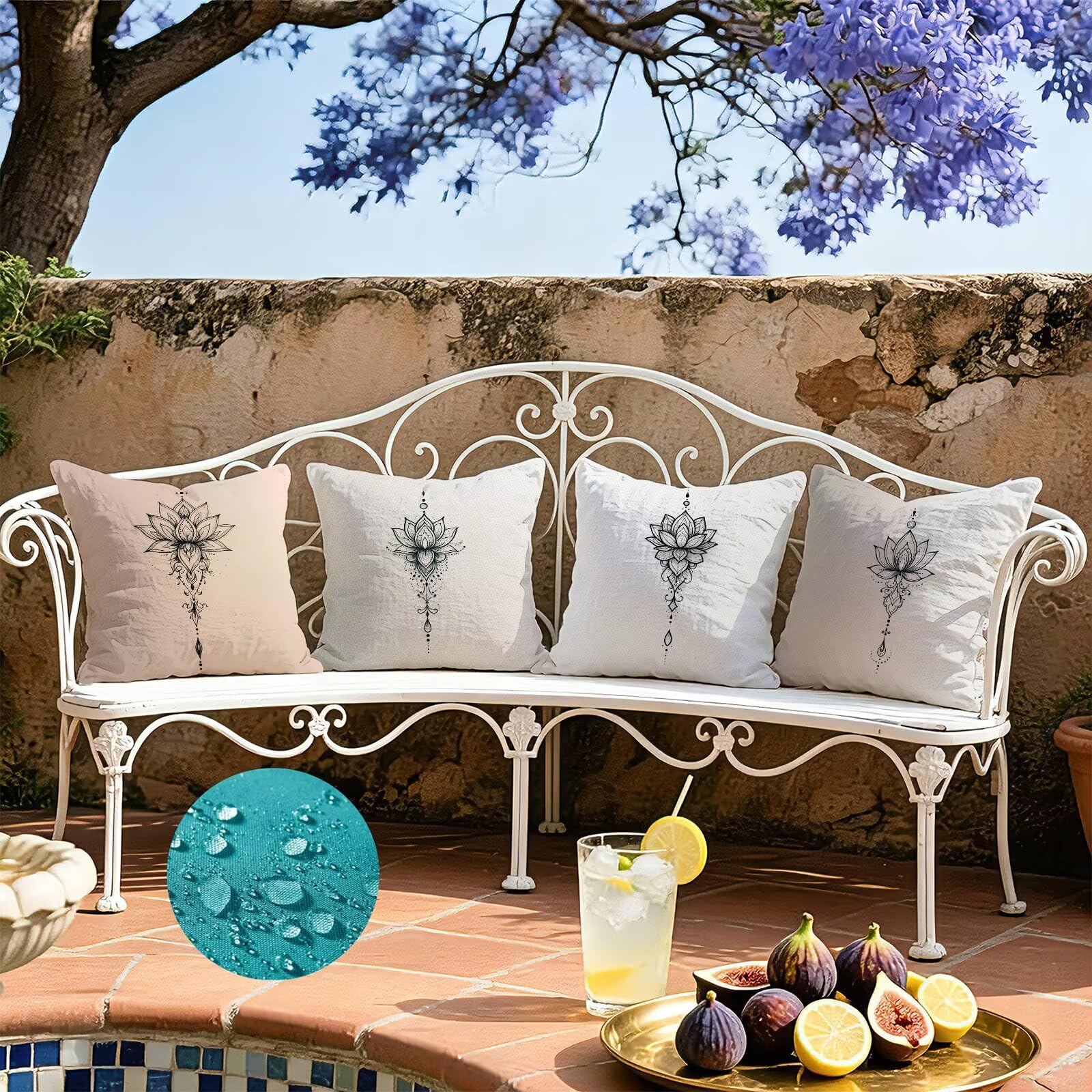 Kissenbezug Beige 40x40 4er Set, Outdoor Kissen Wetterfest, Cod-690